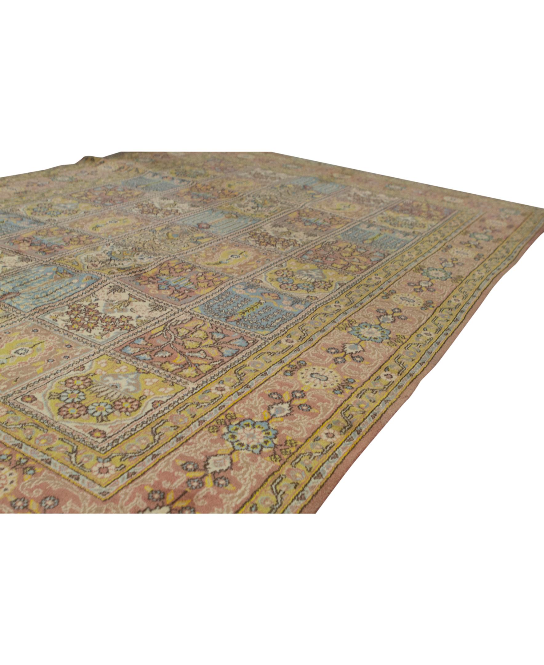 Hand-Woven Antique Persian fine Traditional Handwoven Luxury Wool Gold Rug For Sale