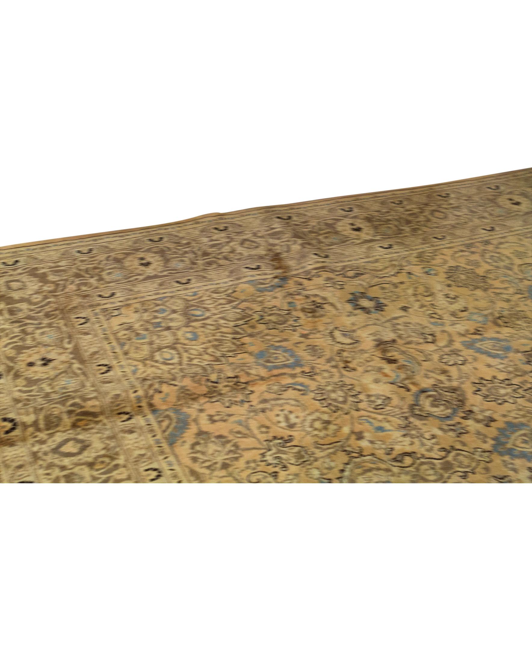 Hand-Woven Antique Persian fine Traditional Handwoven Luxury Wool Gold Rug For Sale