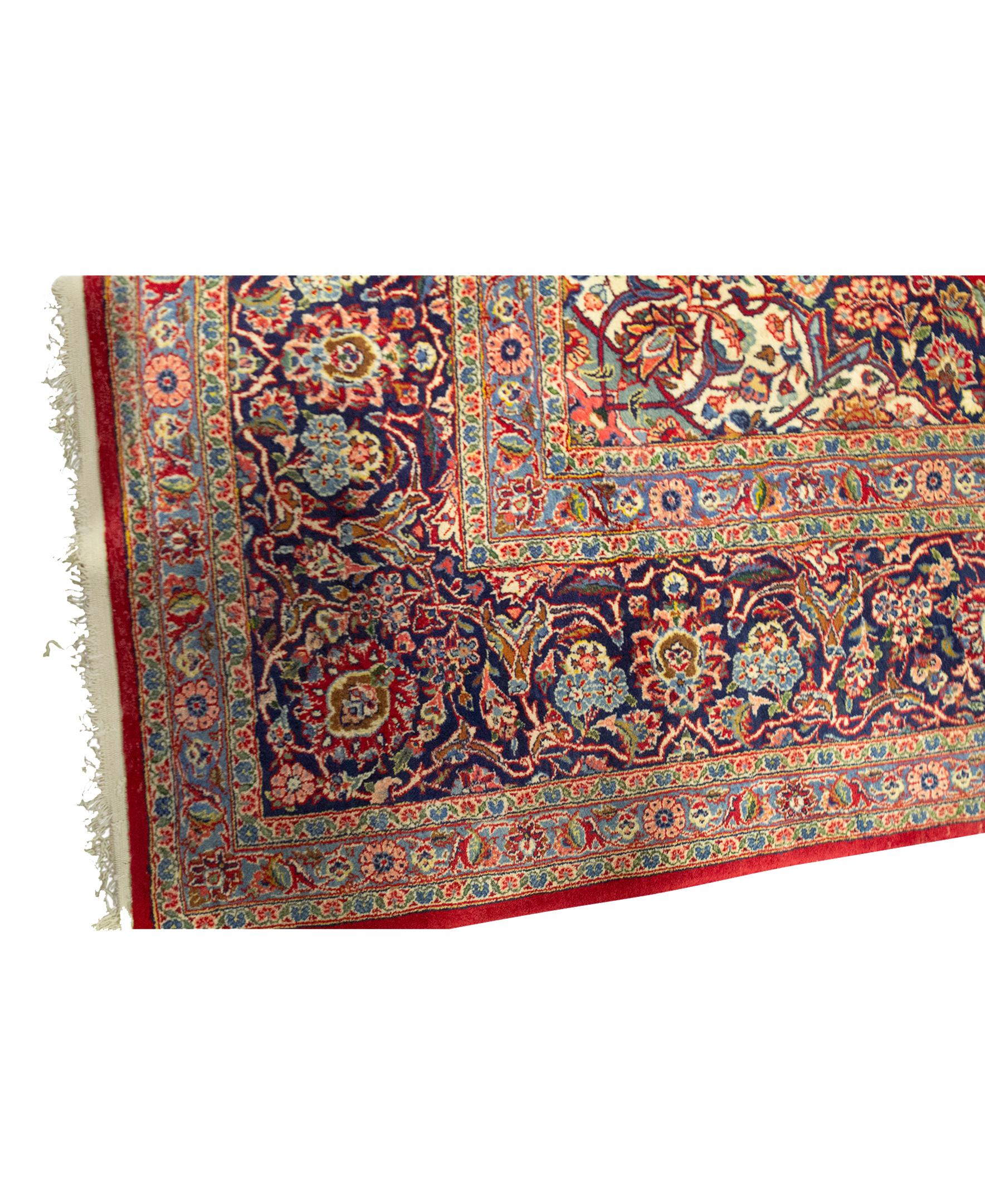 Hand-Woven   Antique Persian Fine Traditional Handwoven Luxury Wool Red / Navy Rug For Sale