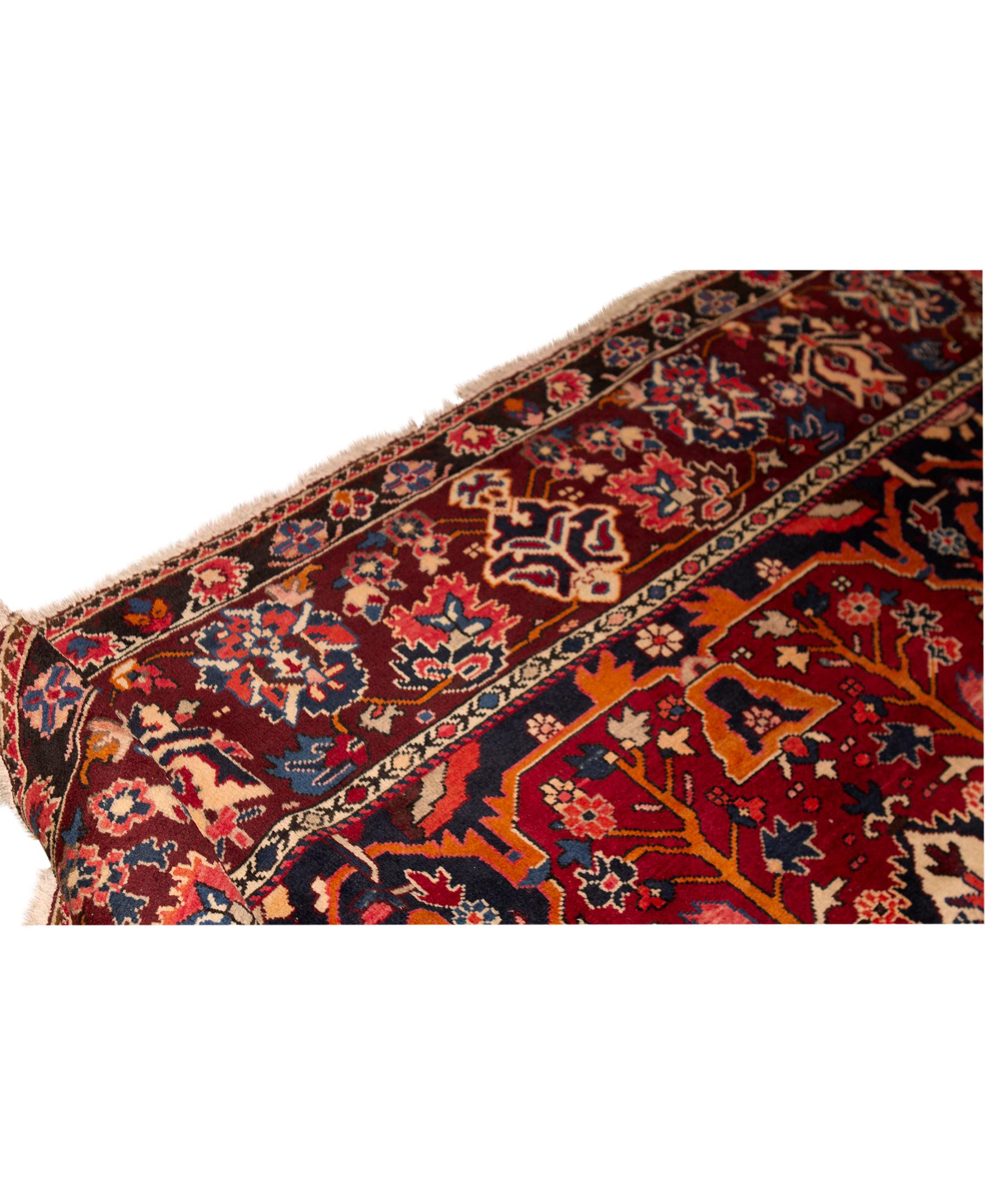 Hand-Woven   Antique Persian Fine Traditional Handwoven Luxury Wool Red Rug For Sale