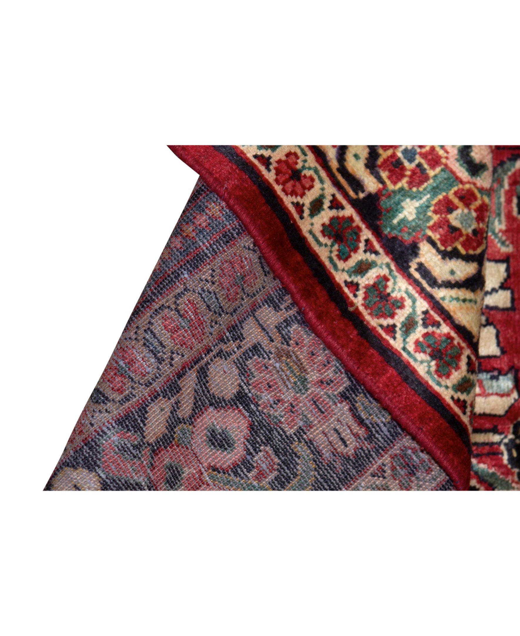 Hand-Woven   Antique Persian Fine Traditional Handwoven Luxury Wool Red / Navy Rug For Sale