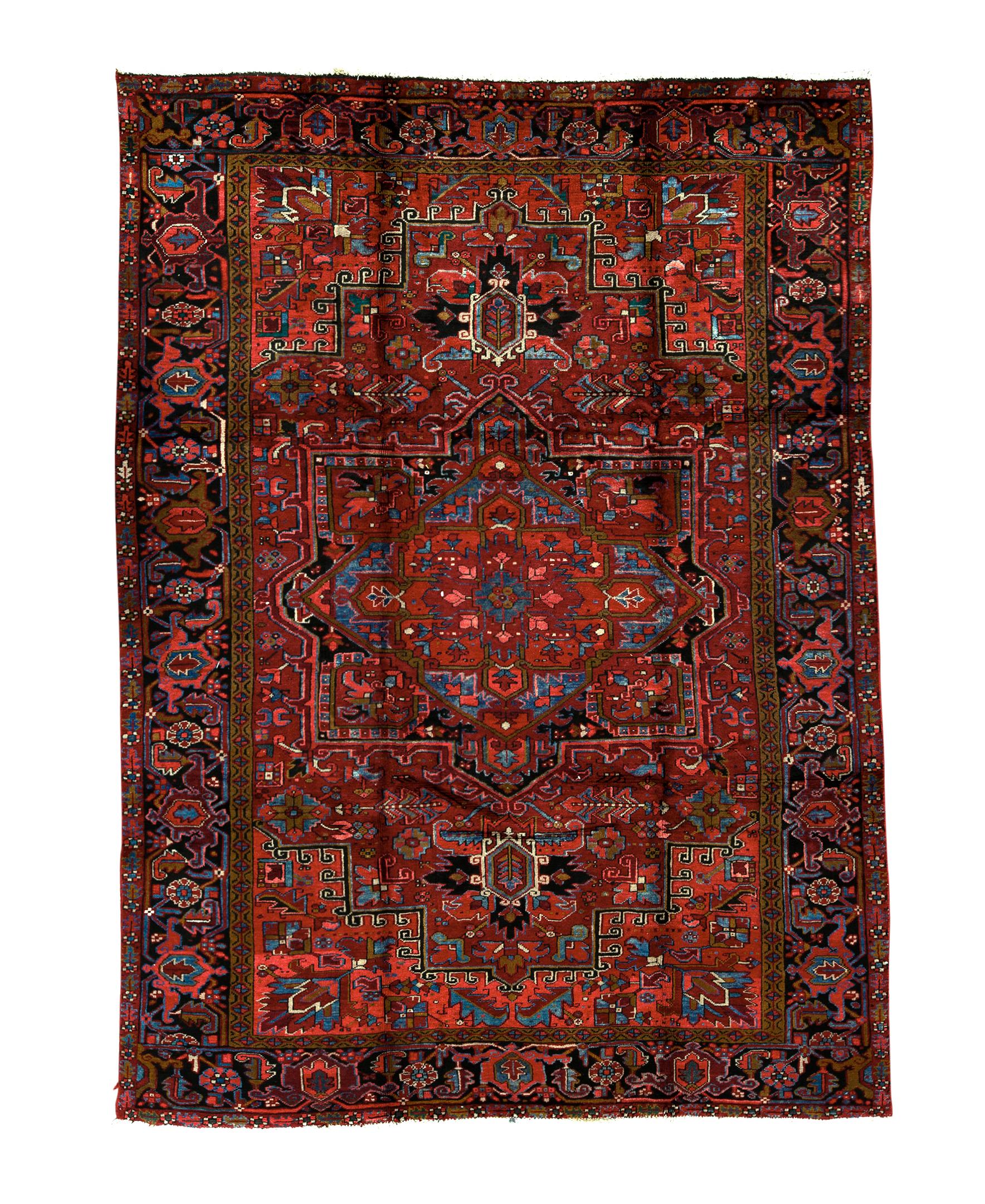 Hand-Woven   Antique Persian Fine Traditional Handwoven Luxury Wool Red / Black Rug For Sale