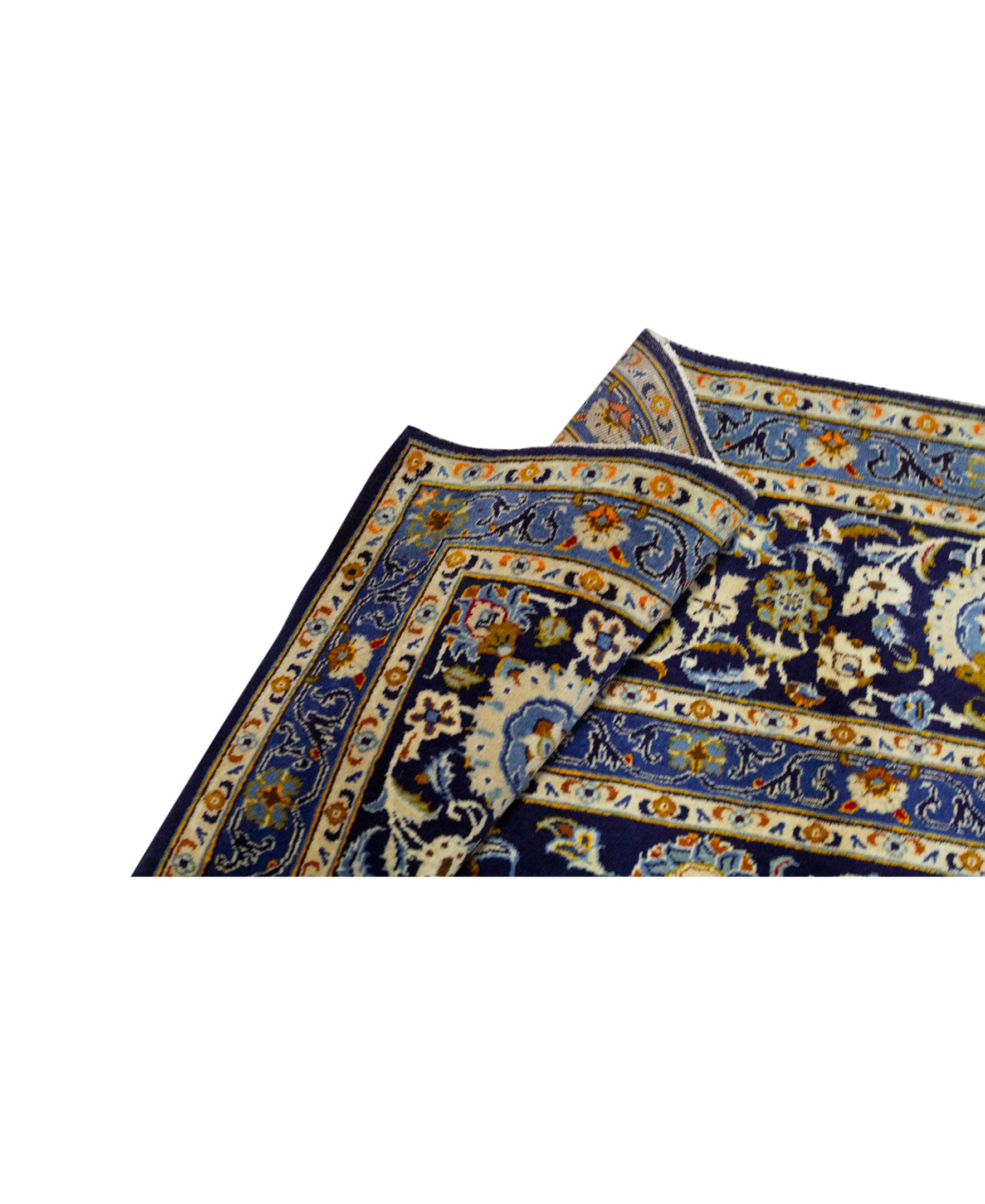 Hand-Woven   Antique Persian Fine Traditional Handwoven Luxury Wool Navy Rug For Sale