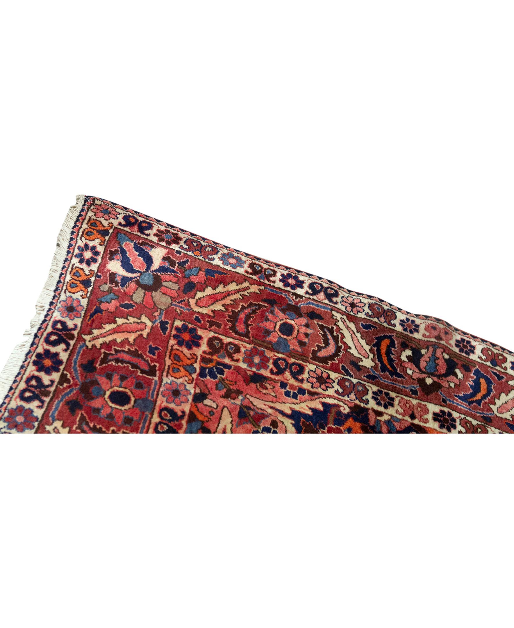 Hand-Woven   Antique Persian Fine Traditional Handwoven Luxury Wool Navy / Red Rug For Sale