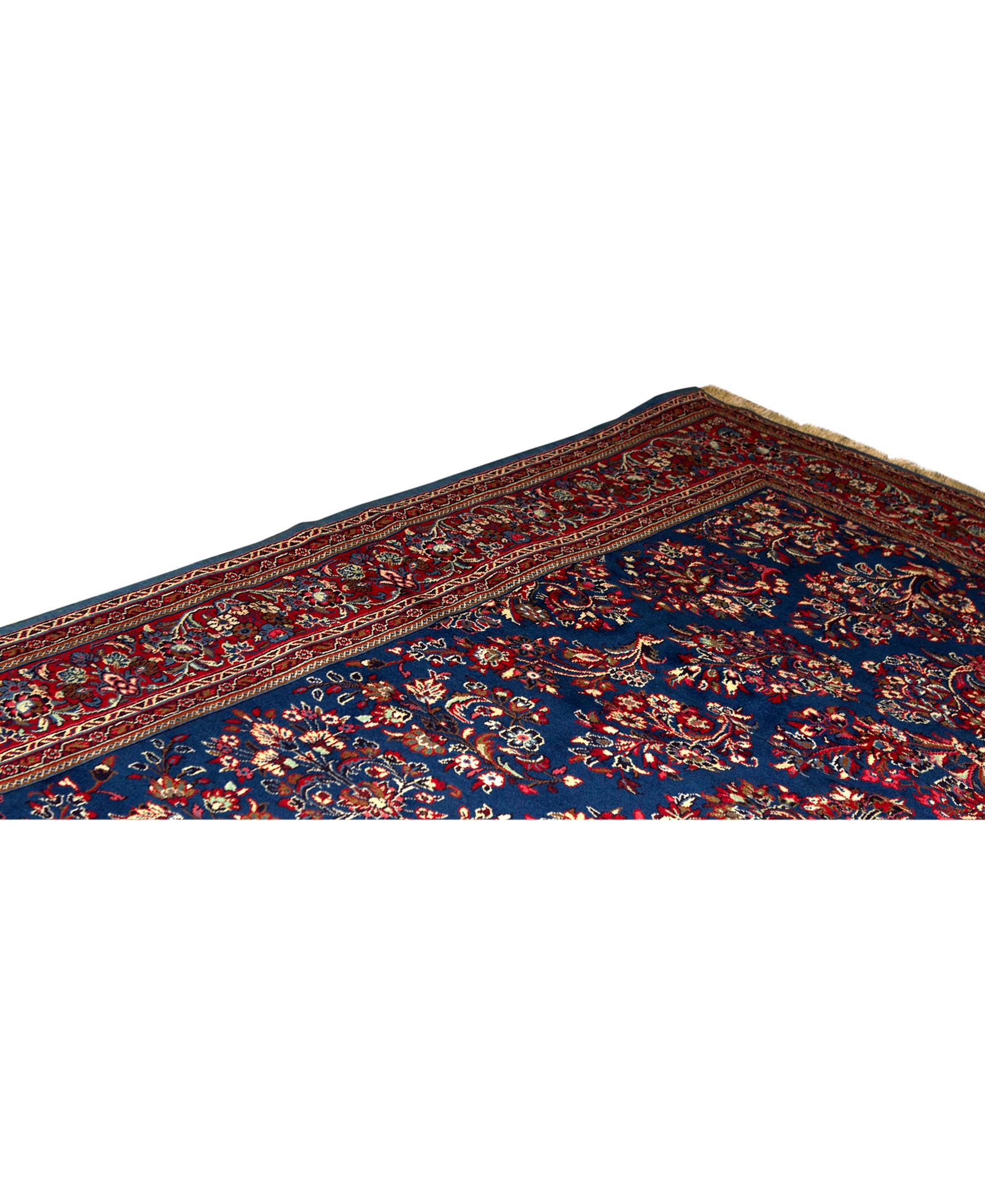 Hand-Woven   Antique Persian Fine Traditional Handwoven Luxury Wool Blue / Rust Rug For Sale