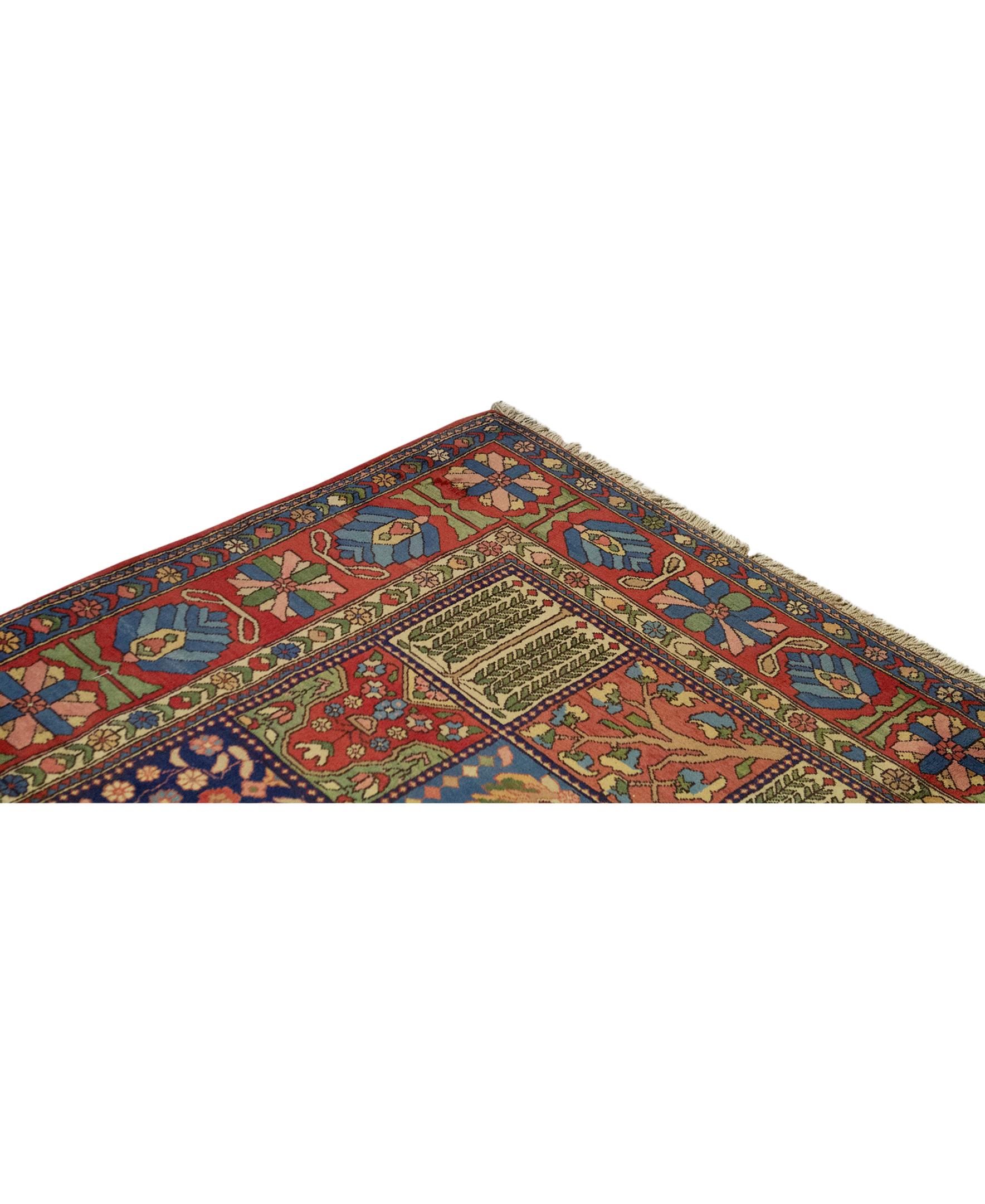 Hand-Woven   Antique Persian Fine Traditional Handwoven Luxury Wool Multi Square Rug  For Sale