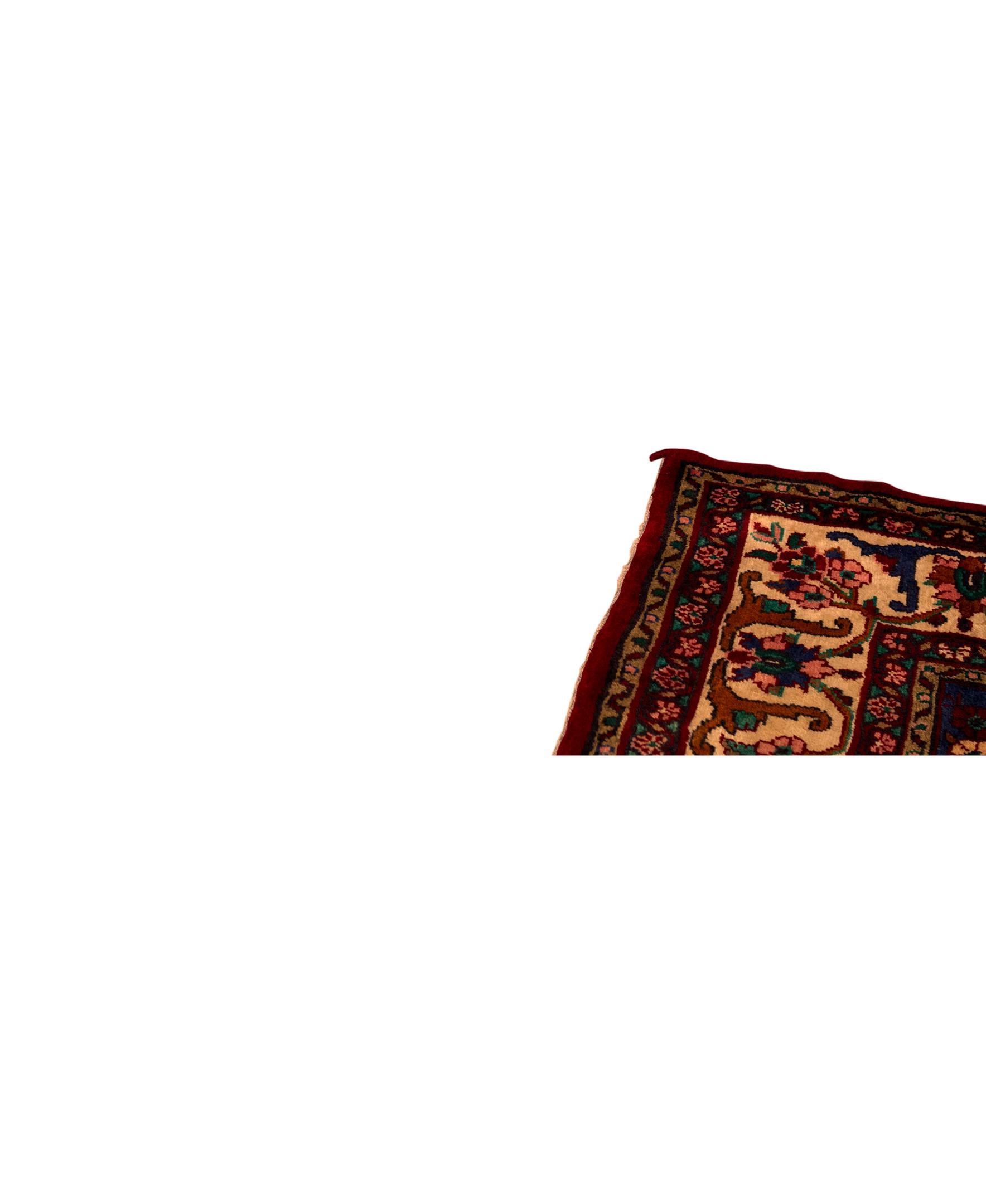 Hand-Woven   Antique Persian Fine Traditional Handwoven Luxury Wool Red / Ivory Rug For Sale