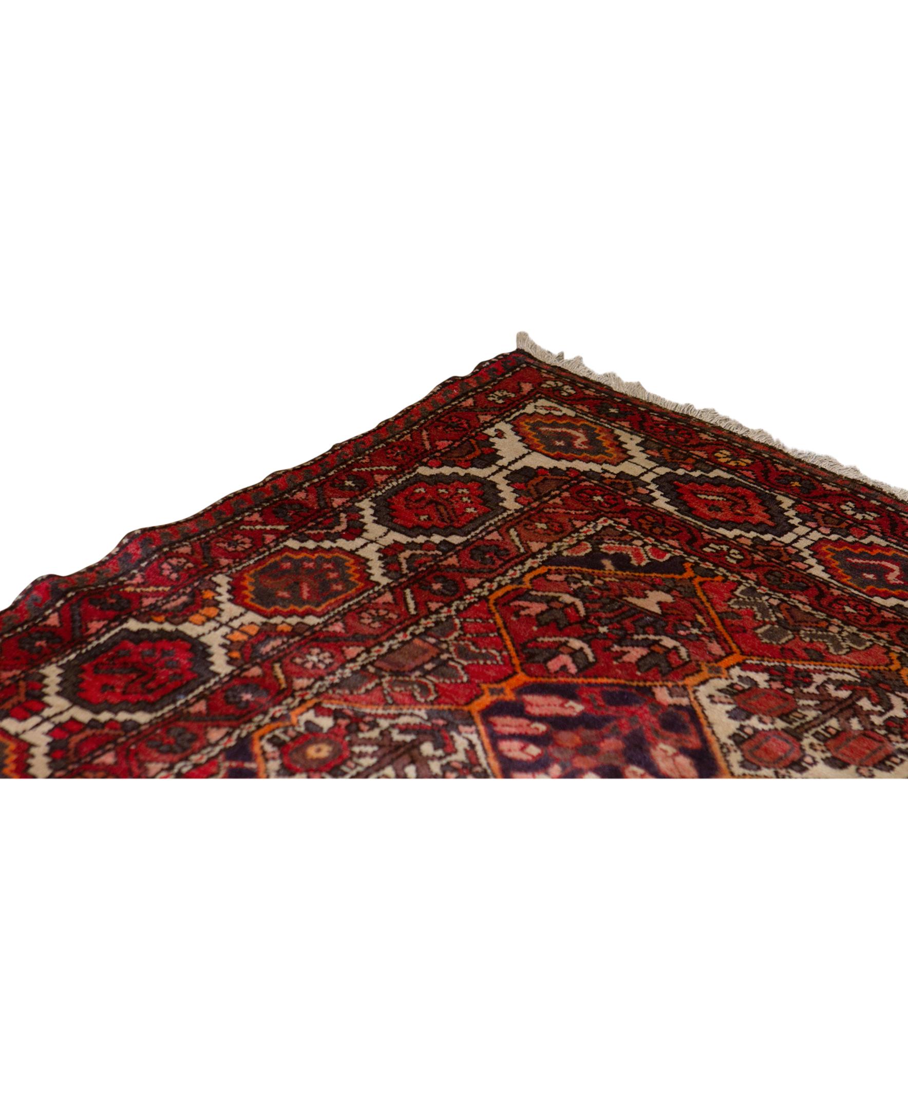 Hand-Woven   Antique Persian Fine Traditional Handwoven Luxury Wool Ivory / Red Rug For Sale