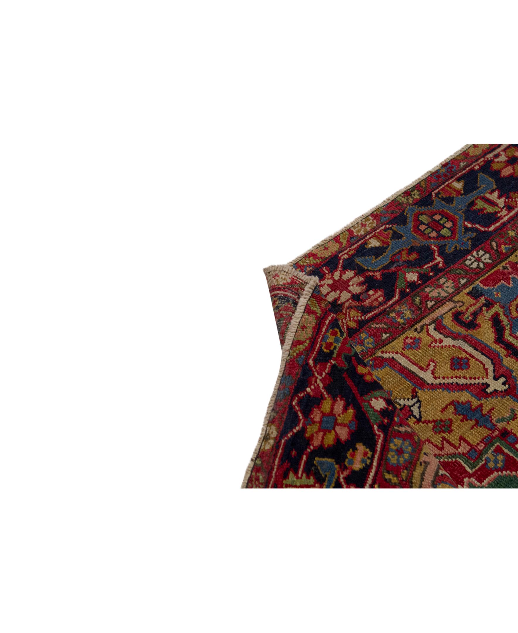 Serapi Antique Persian Fine Traditional Handwoven Luxury Wool Red / Navy Rug For Sale