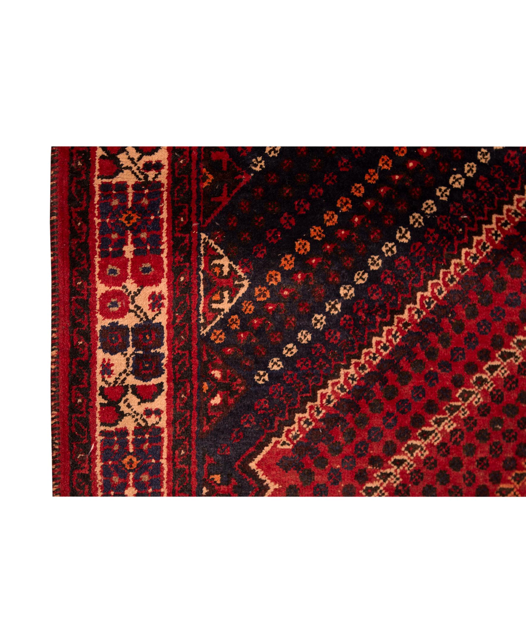 Hand-Woven   Antique Persian Fine Traditional Handwoven Luxury Wool Red / Navy Rug