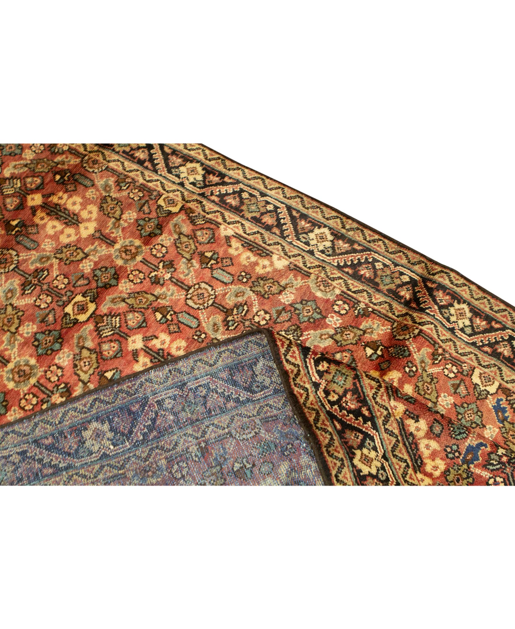 Hand-Woven   Antique Persian Fine Traditional Handwoven Luxury Wool Rust Rug For Sale