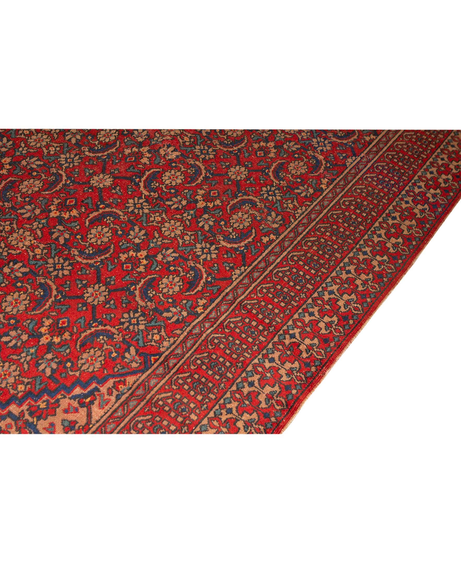 Hand-Woven   Antique Persian Fine Traditional Handwoven Luxury Wool Red Rug For Sale