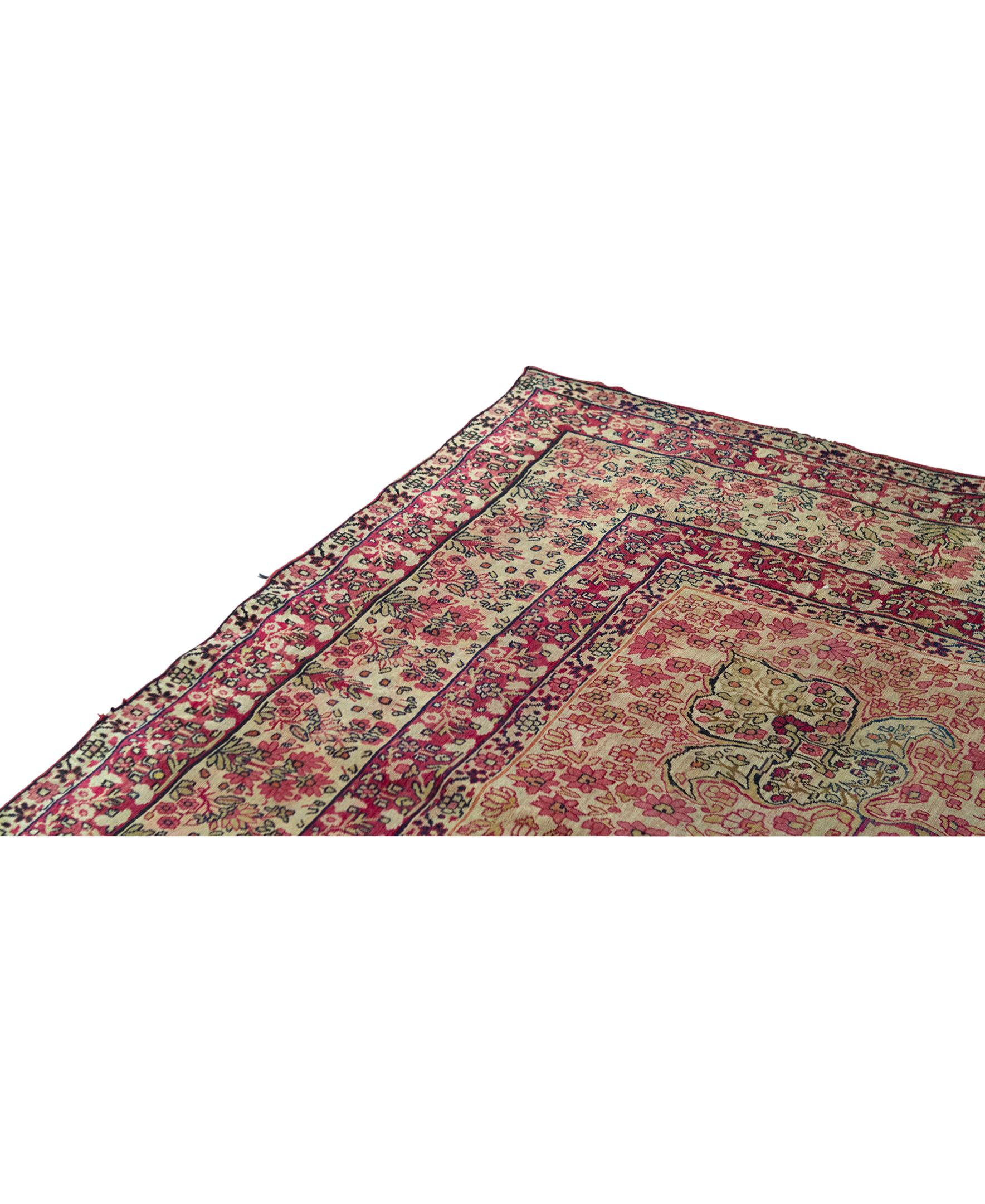 Hand-Woven   Antique Persian Fine Traditional Handwoven Luxury Wool Ivory / Red Rug For Sale