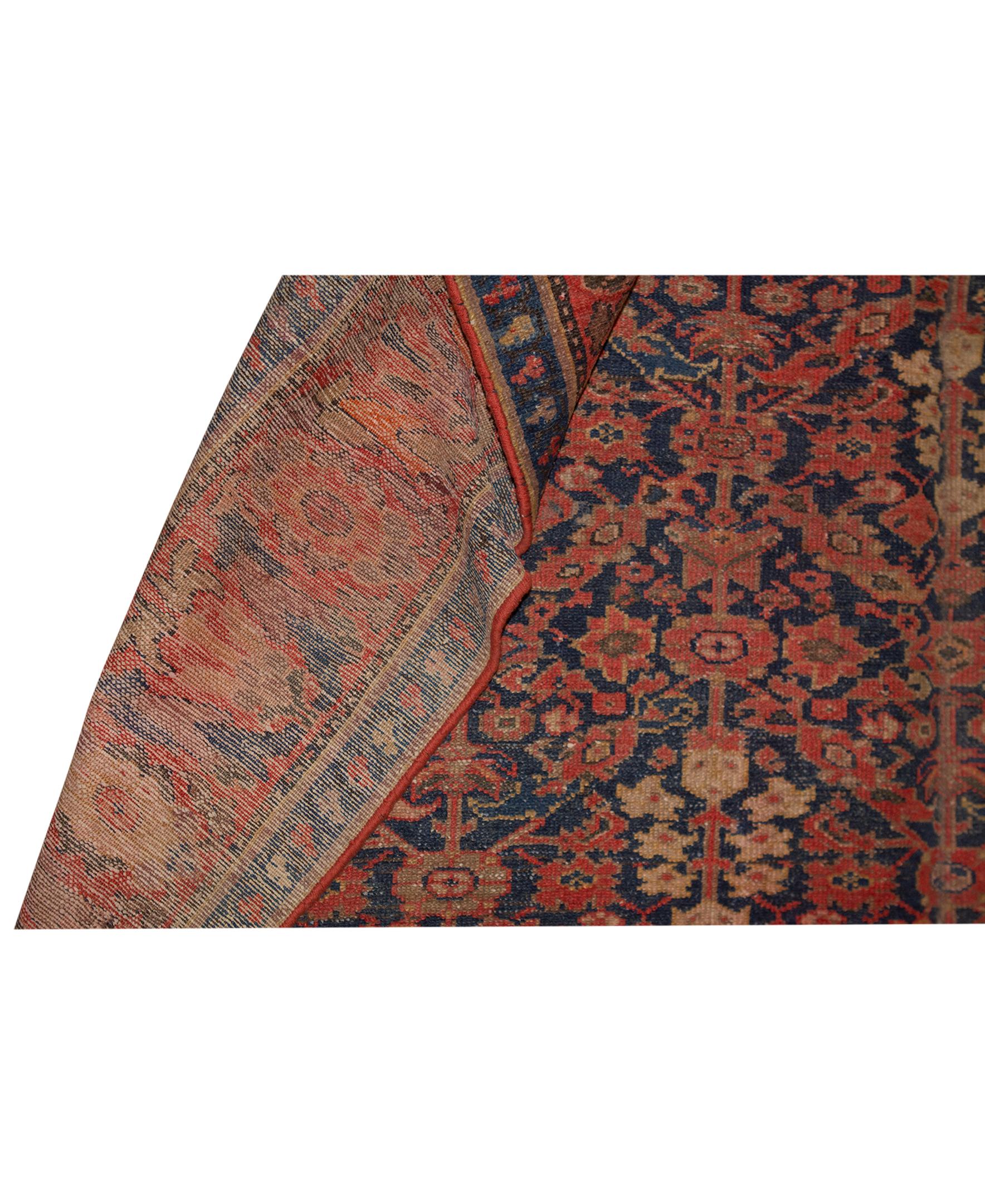 Hand-Woven   Antique Persian Fine Traditional Handwoven Luxury Wool Blue / Red Rug For Sale