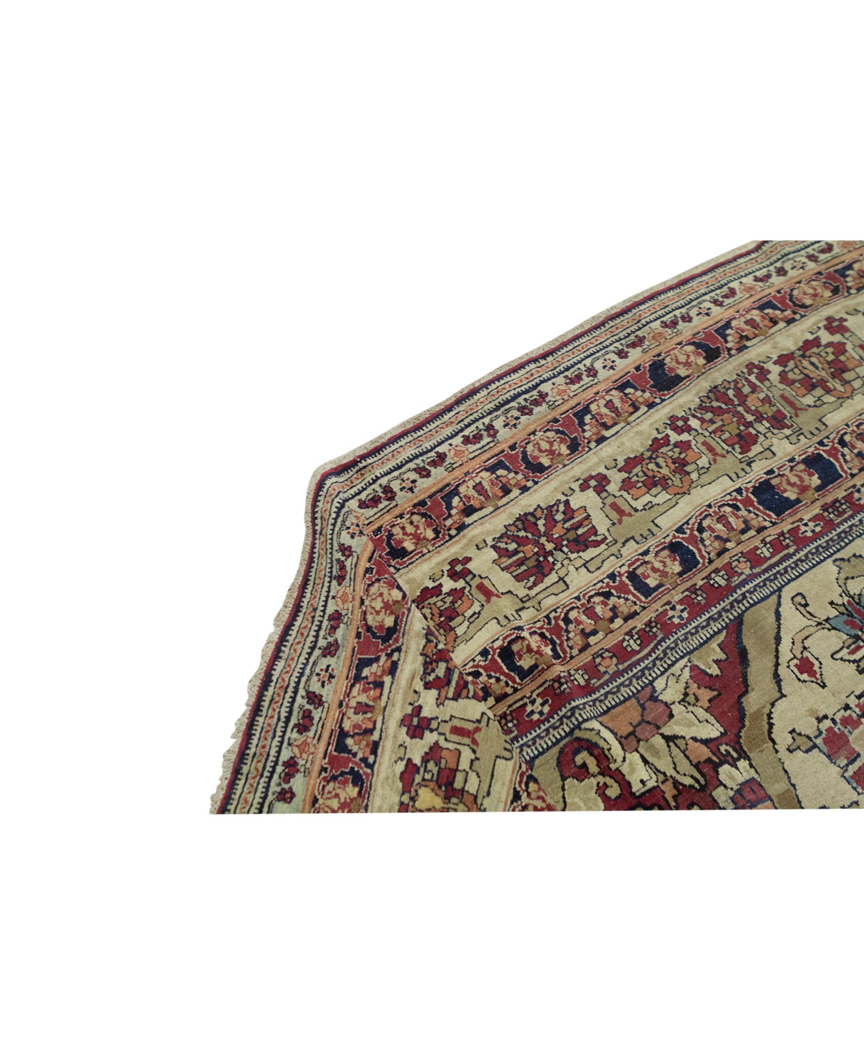 Hand-Woven   Antique Persian Fine Traditional Handwoven Luxury Wool Beige Rug For Sale