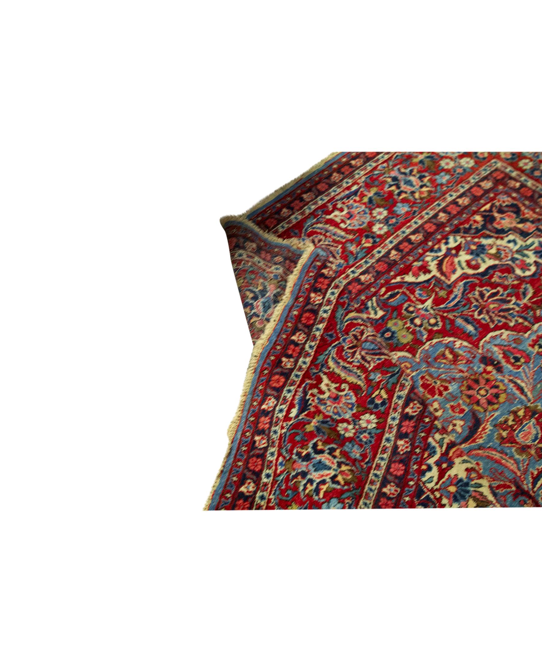 Hand-Woven   Antique Persian Fine Traditional Handwoven Luxury Wool Blue / Red Rug For Sale