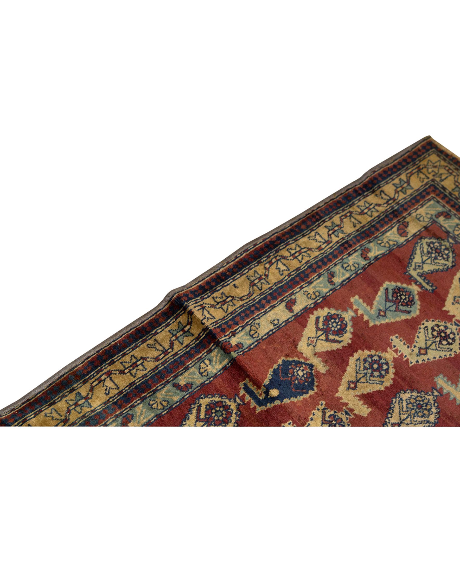 Hand-Woven Antique Persian Fine Traditional Handwoven Luxury Wool Rust / Gold Rug For Sale