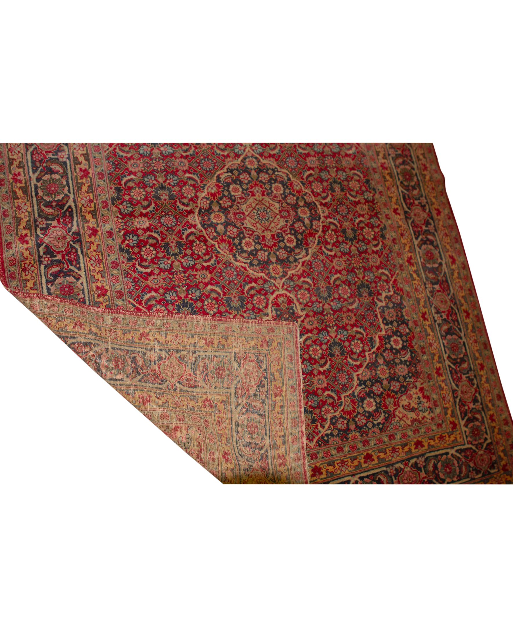 Hand-Woven Antique Persian Fine Traditional Handwoven Luxury Wool Red / Navy Rug For Sale