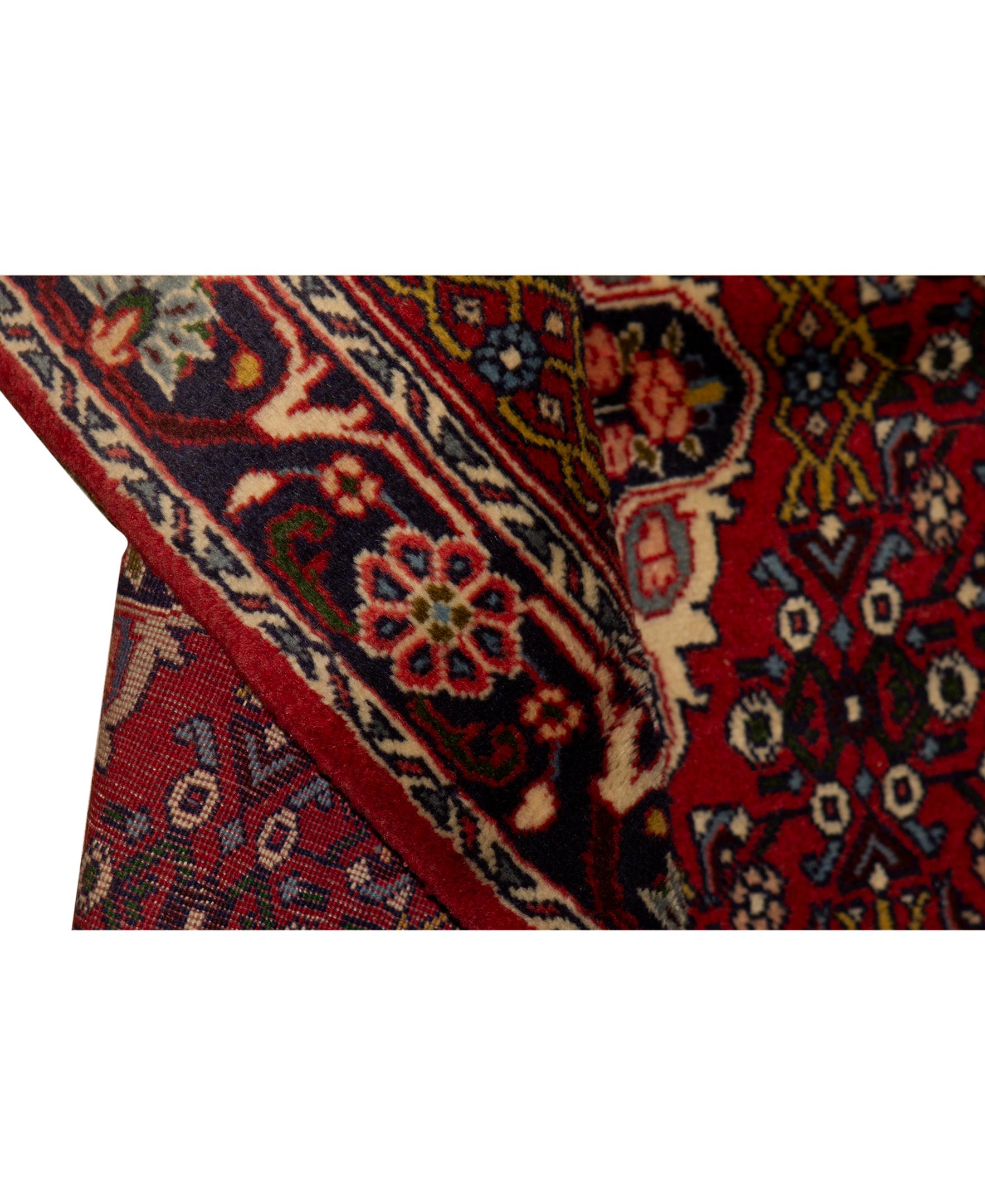 Hand-Woven Antique Persian Fine Traditional Handwoven Luxury Wool Red / Navy Rug For Sale