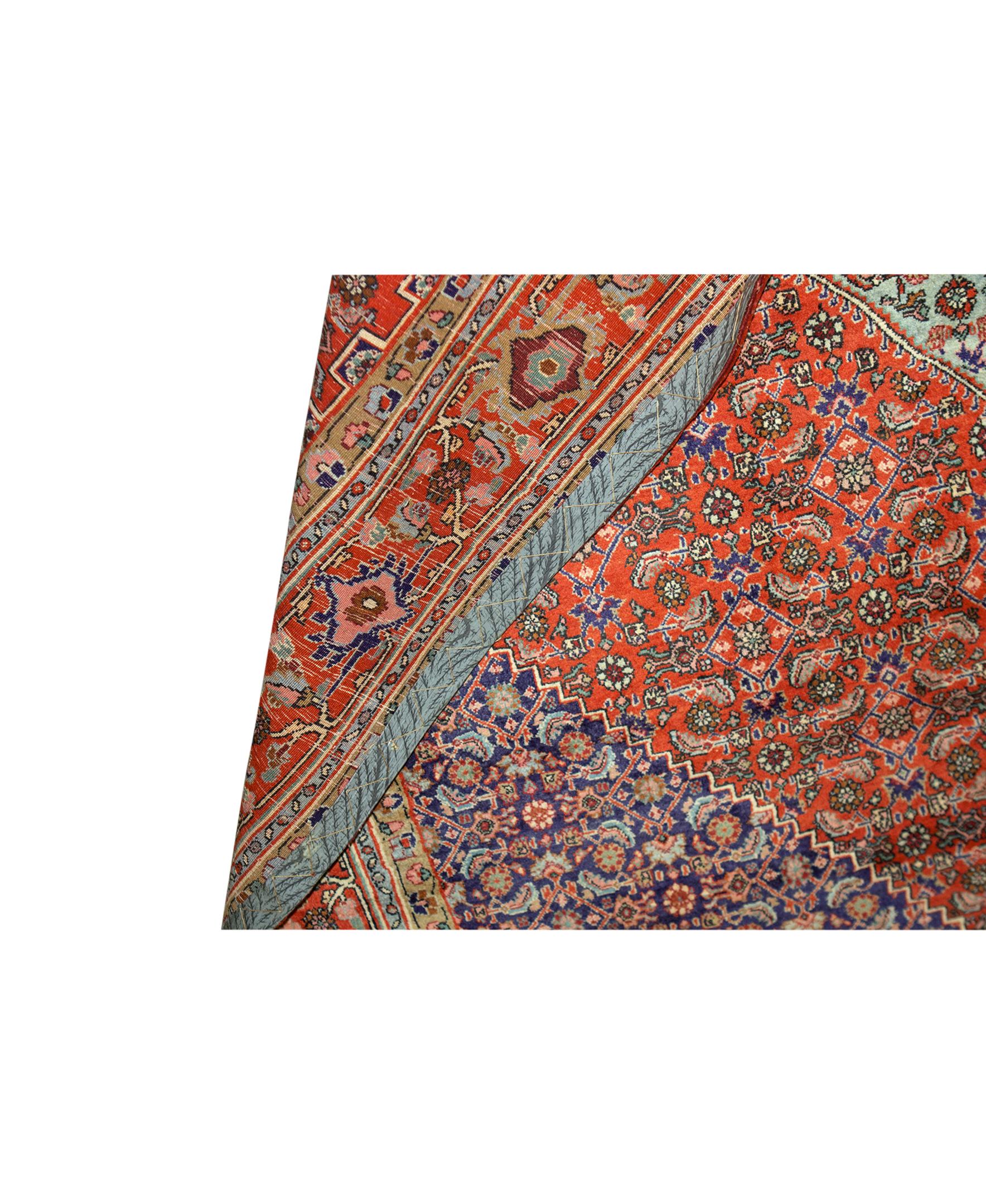 Perse Ancien tapis persan traditionnel tissé à la main de luxe en laine rouge/bleu marine en vente