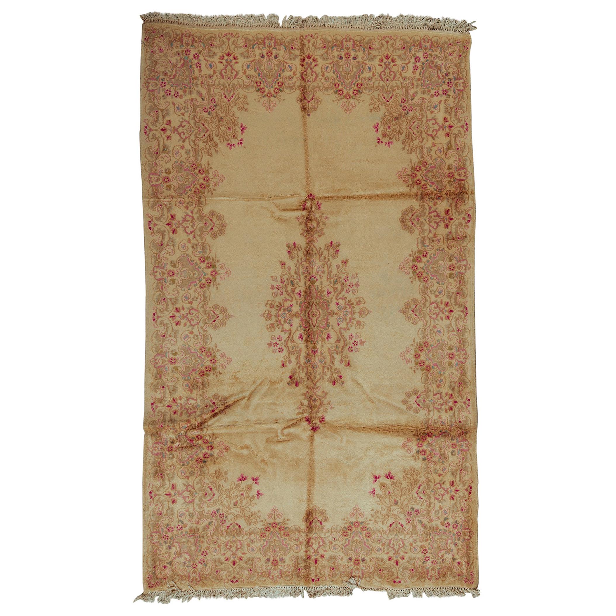  Antique Persian fine Traditional Handwoven Luxury Wool Cream / Wine Rug For Sale