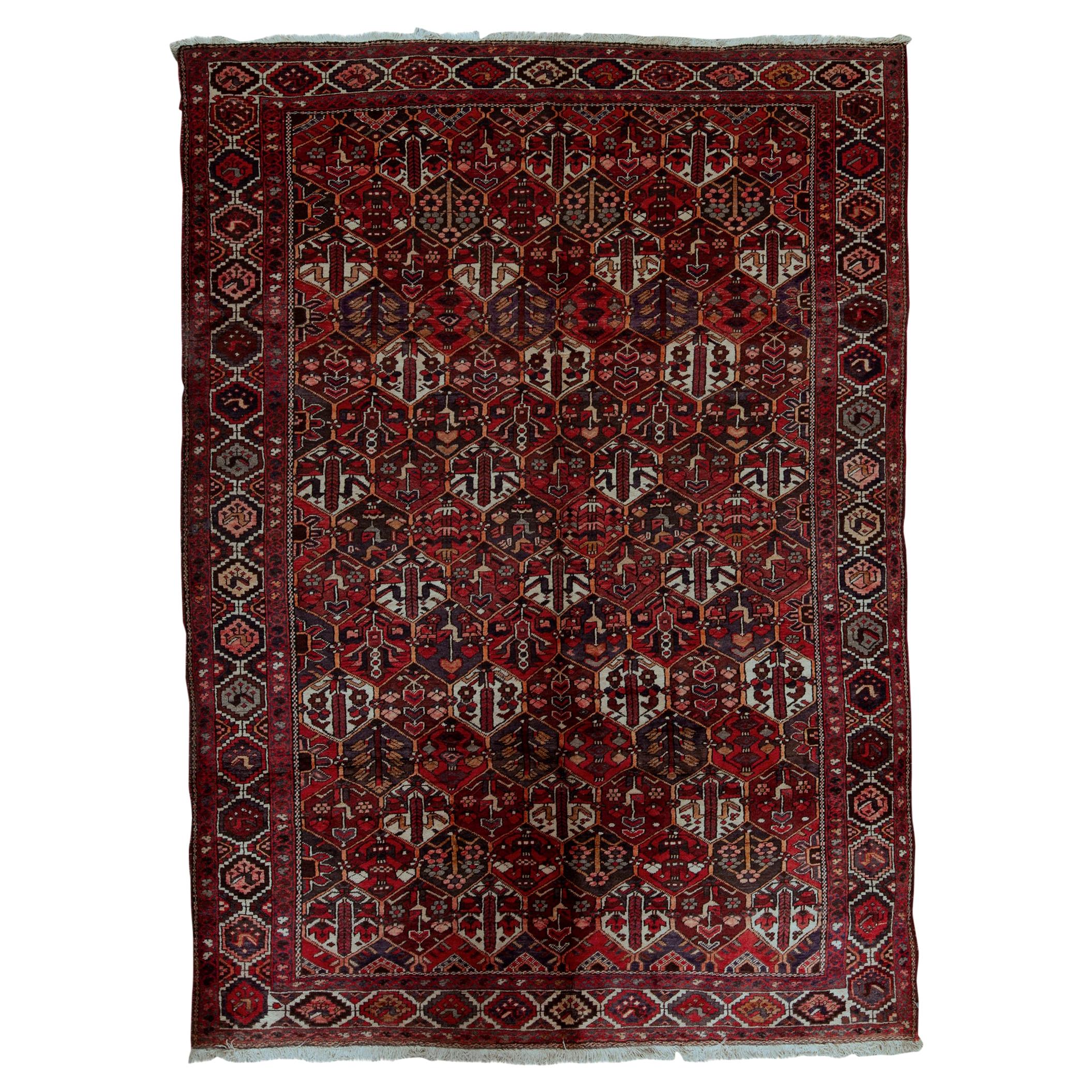  Antique Persian fine Traditional Handwoven Luxury Wool Rust / Navy Rug For Sale
