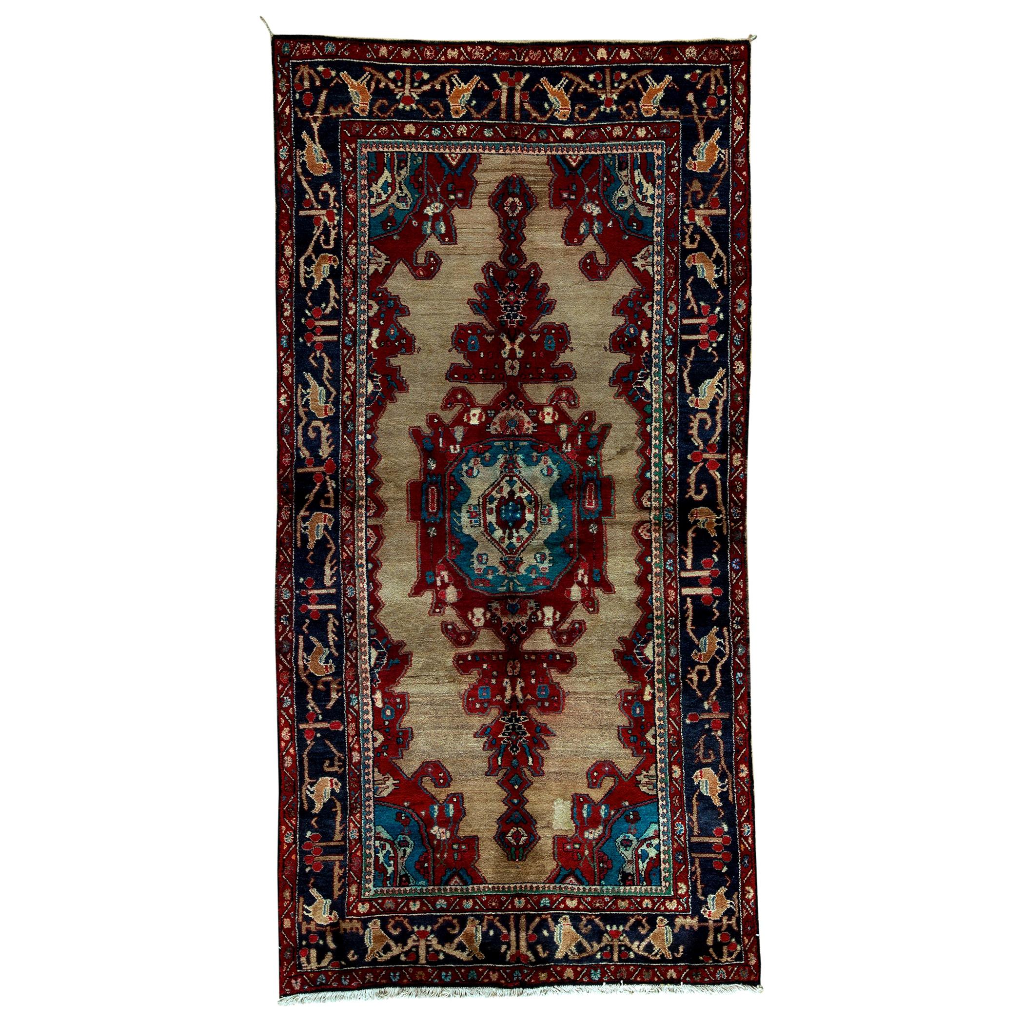  Antique Persian fine Traditional Handwoven Luxury Wool Beige / Navy Rug