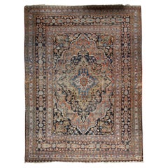  Antique Persian fine Traditional Handwoven Luxury Wool Navy Rug