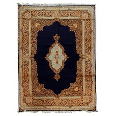  Vintage Persian fine Traditional Handwoven Luxury Wool Navy Rug
