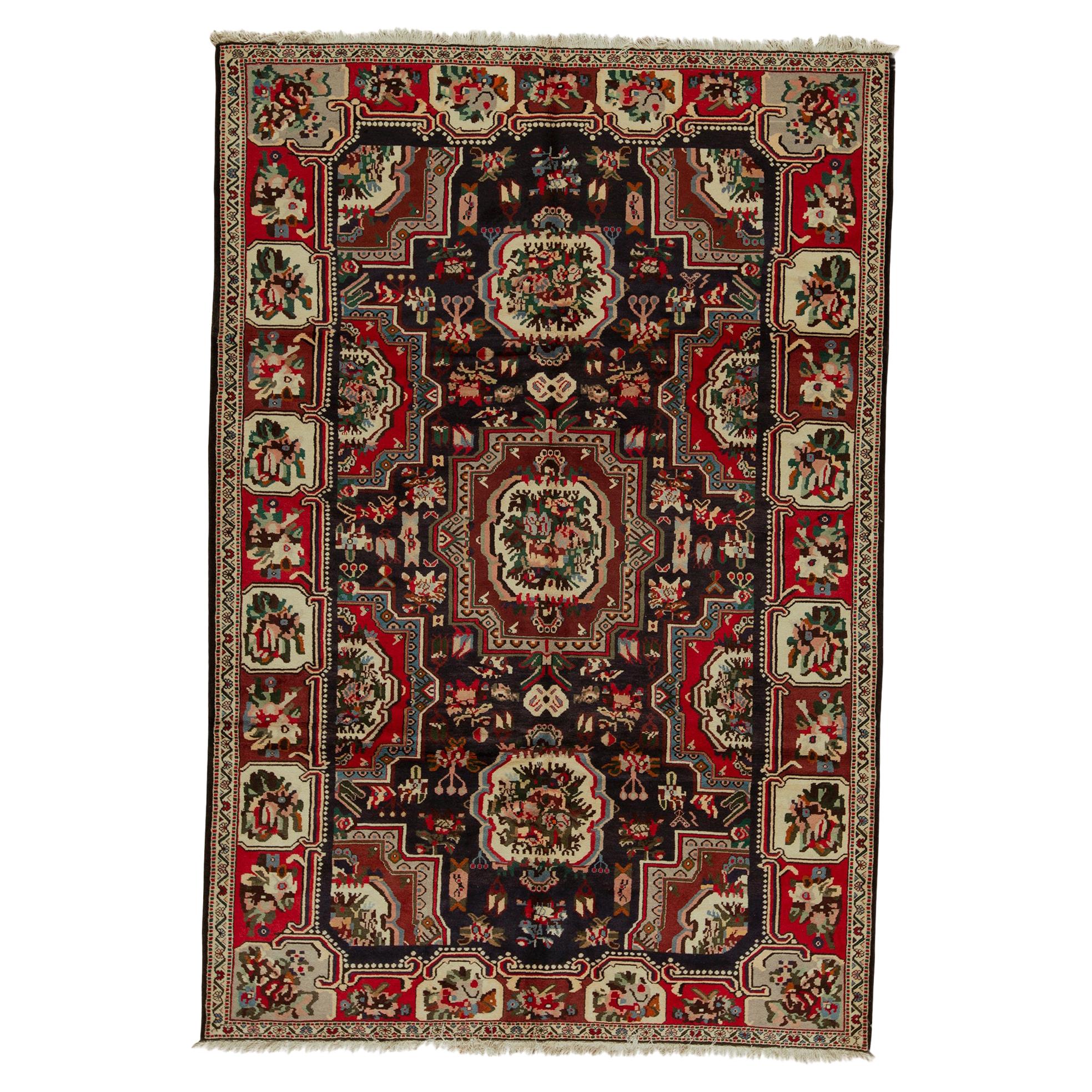  Antique Persian fine Traditional Handwoven Luxury Wool Black / Red Rug For Sale