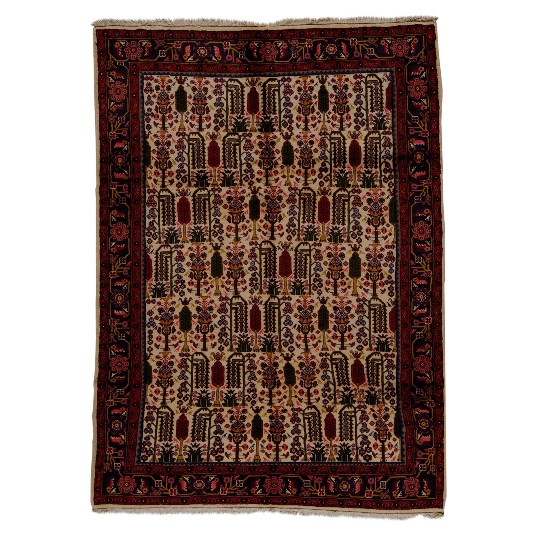 Antique Persian fine Traditional Handwoven Luxury Wool Ivory Rug