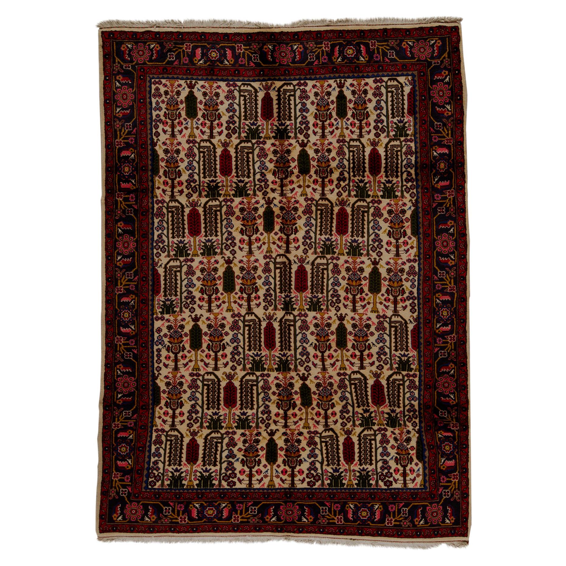  Antique Persian fine Traditional Handwoven Luxury Wool Ivory Rug For Sale