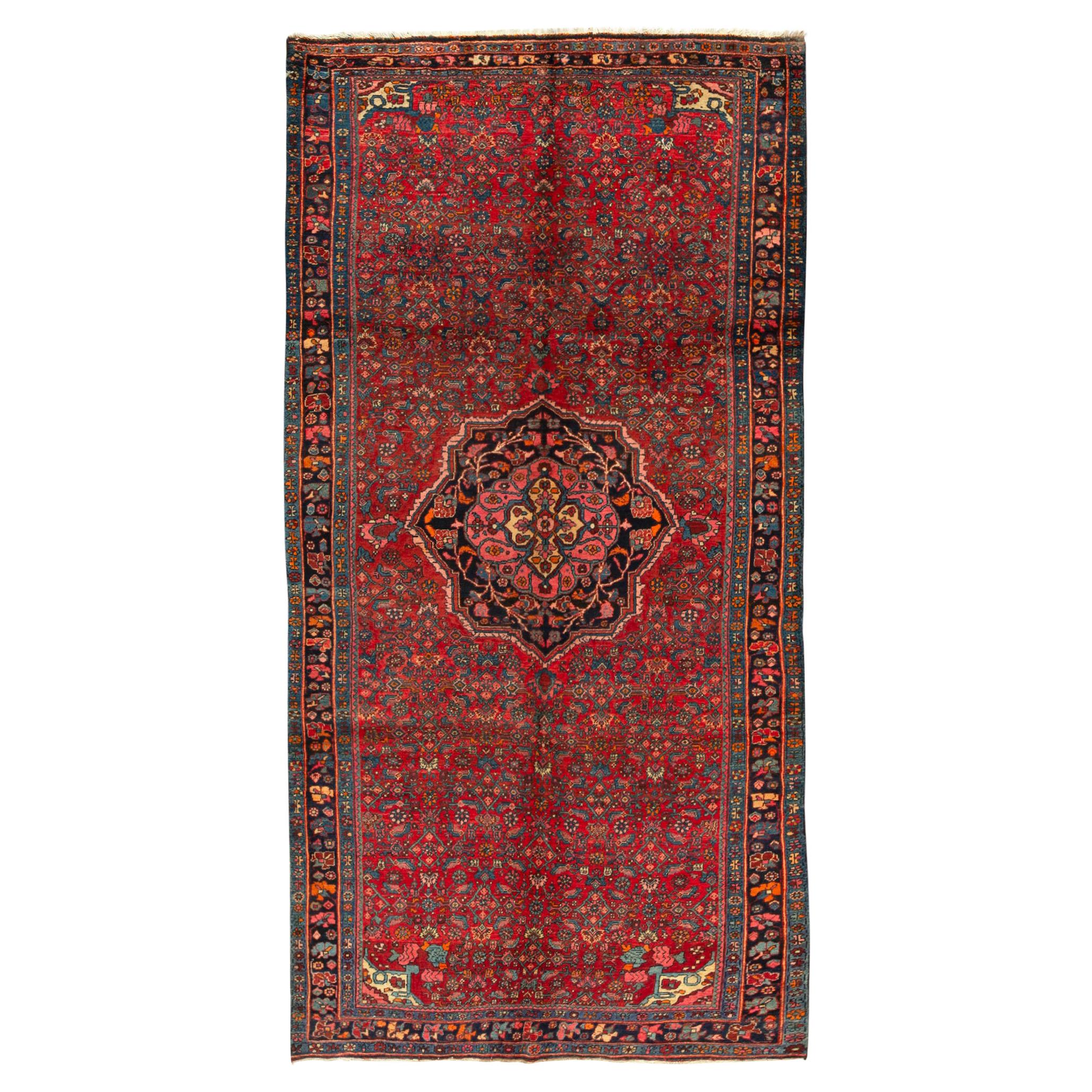  Antique Persian fine Traditional Handwoven Luxury Wool Red / Navy Rug For Sale
