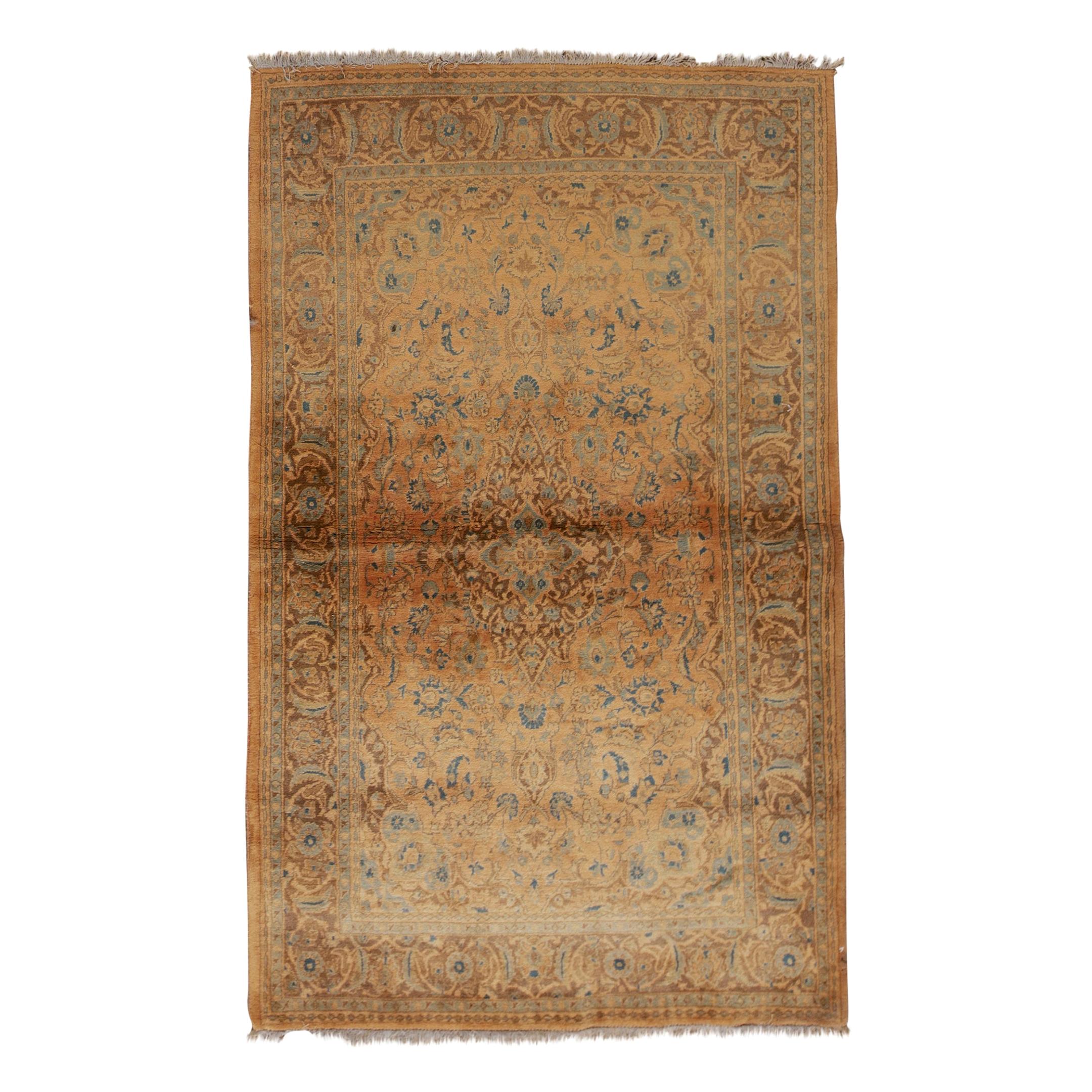  Antique Persian fine Traditional Handwoven Luxury Wool Gold / Brown Rug For Sale