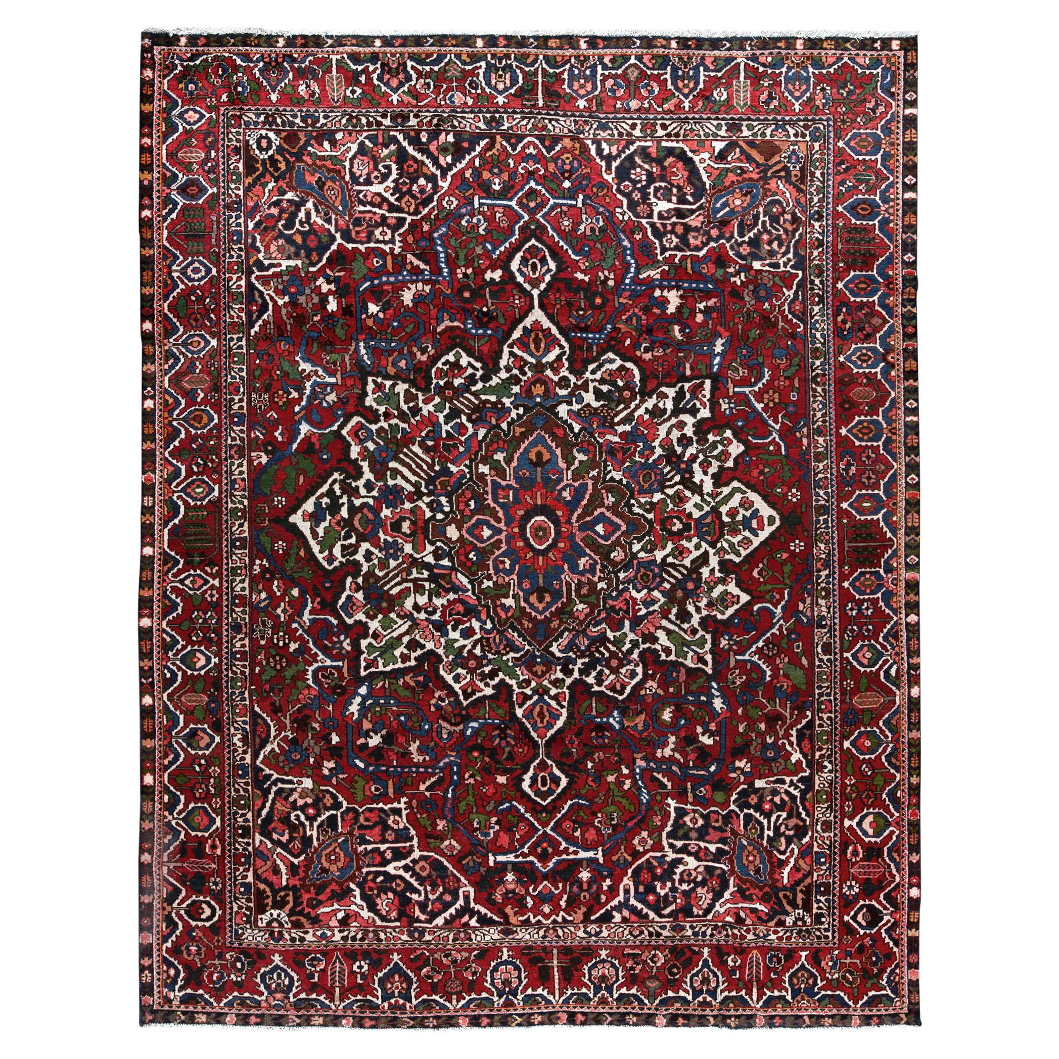 Antique Persian fine Traditional Handwoven Luxury Wool Navy / Red Rug For Sale