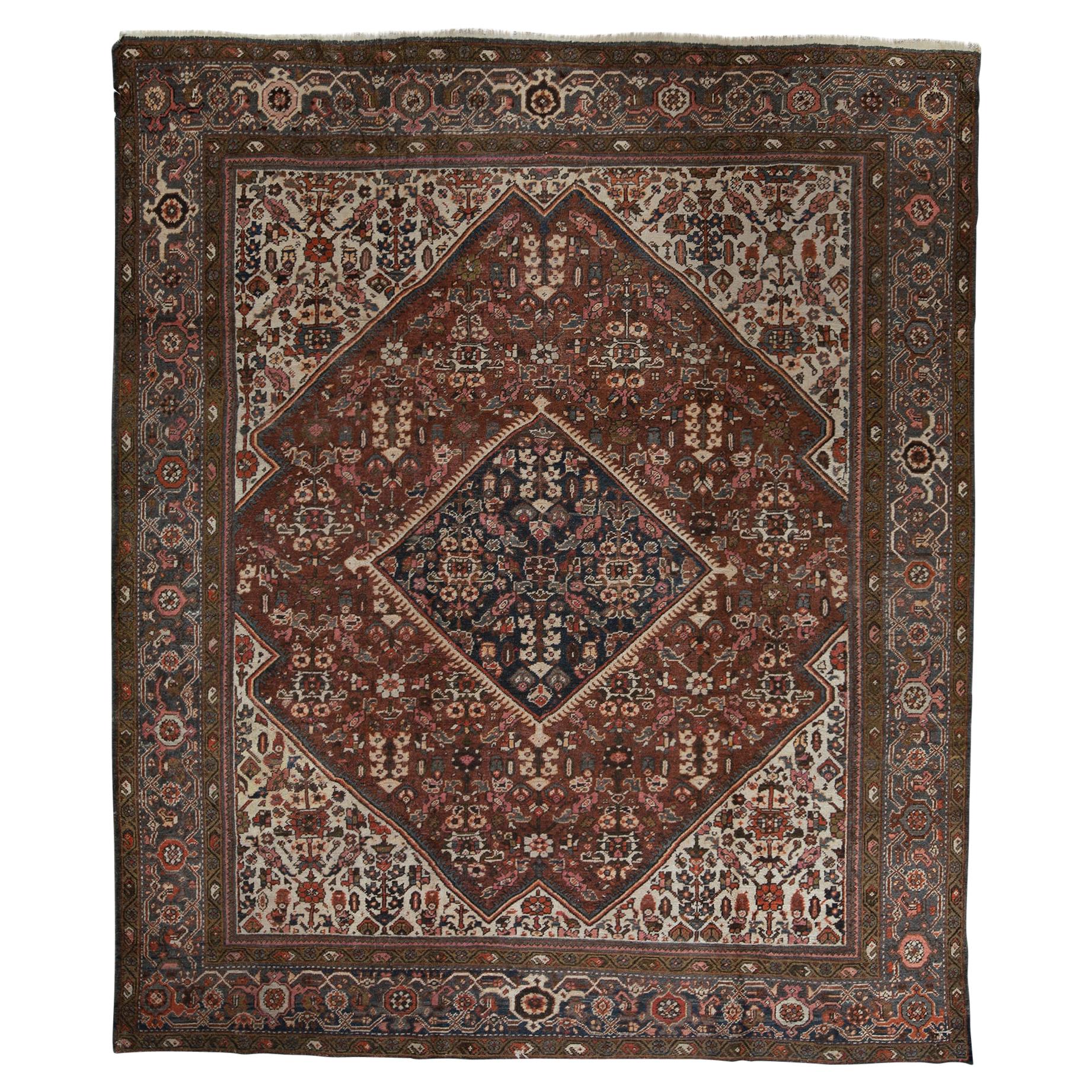 Antique Persian fine Traditional Handwoven Luxury Wool Red / Blue Rug For Sale