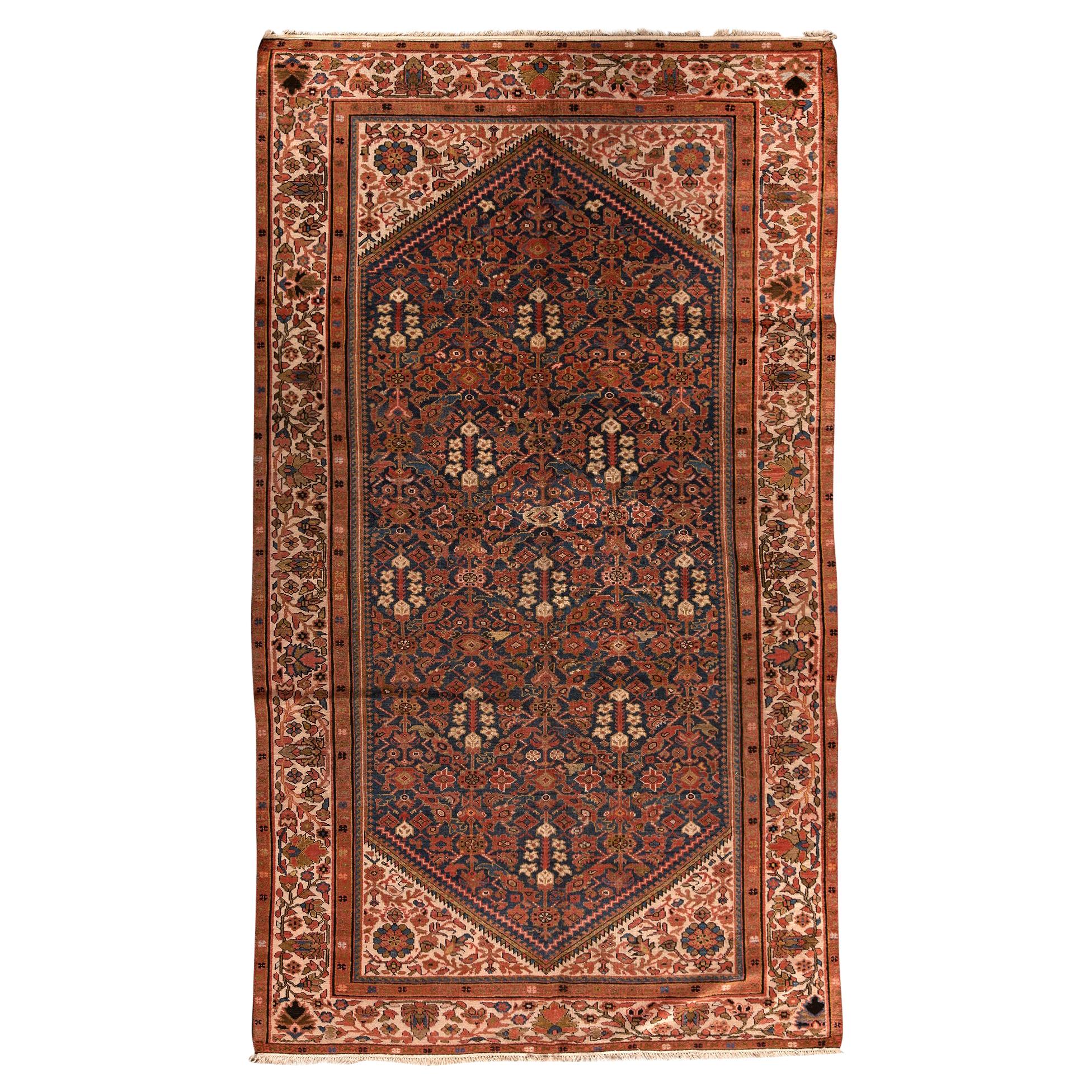 Antique Persian fine Traditional Handwoven Luxury Wool Blue / Ivory Rug For Sale