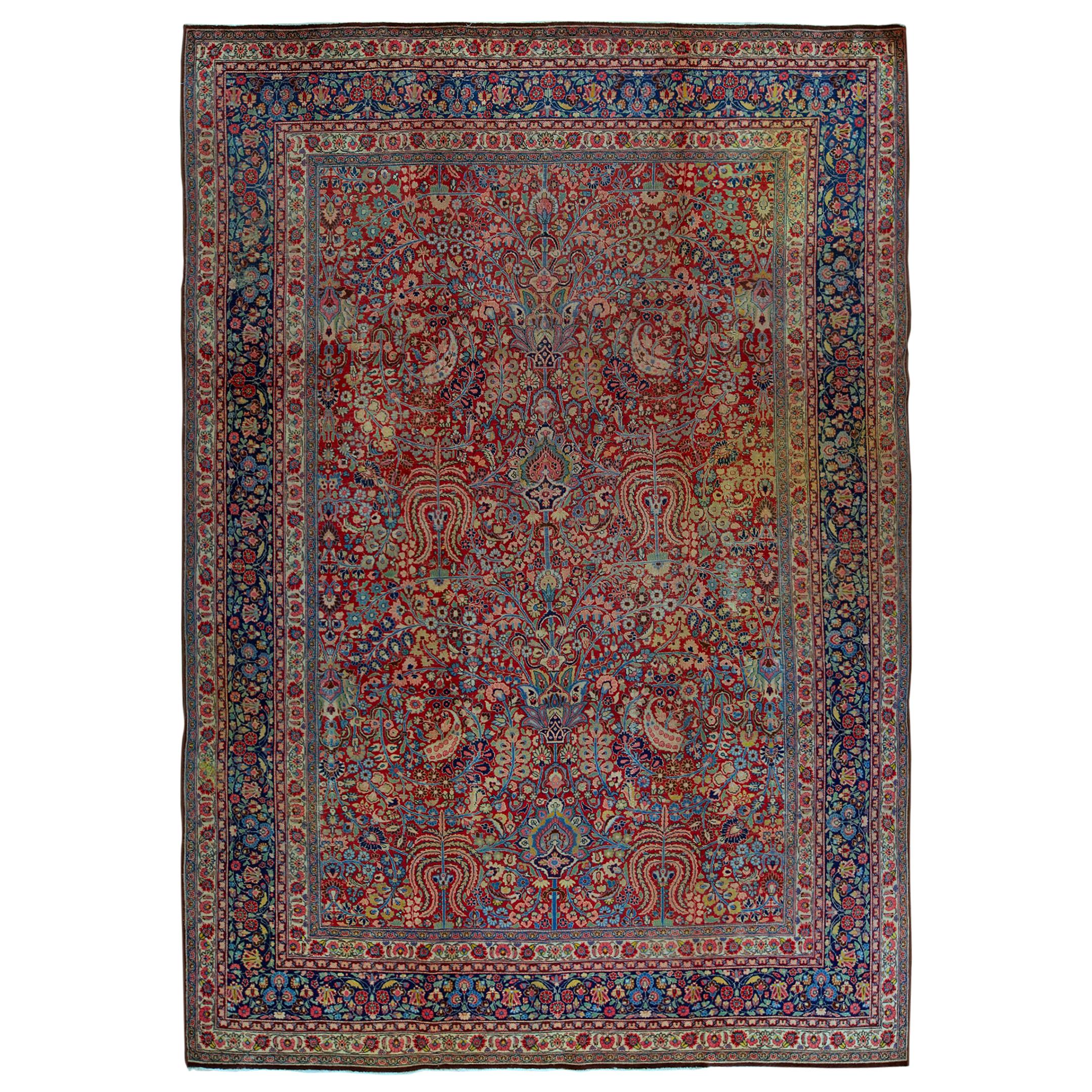 Antique Persian fine Traditional Handwoven Luxury Wool Red / Navy Rug For Sale