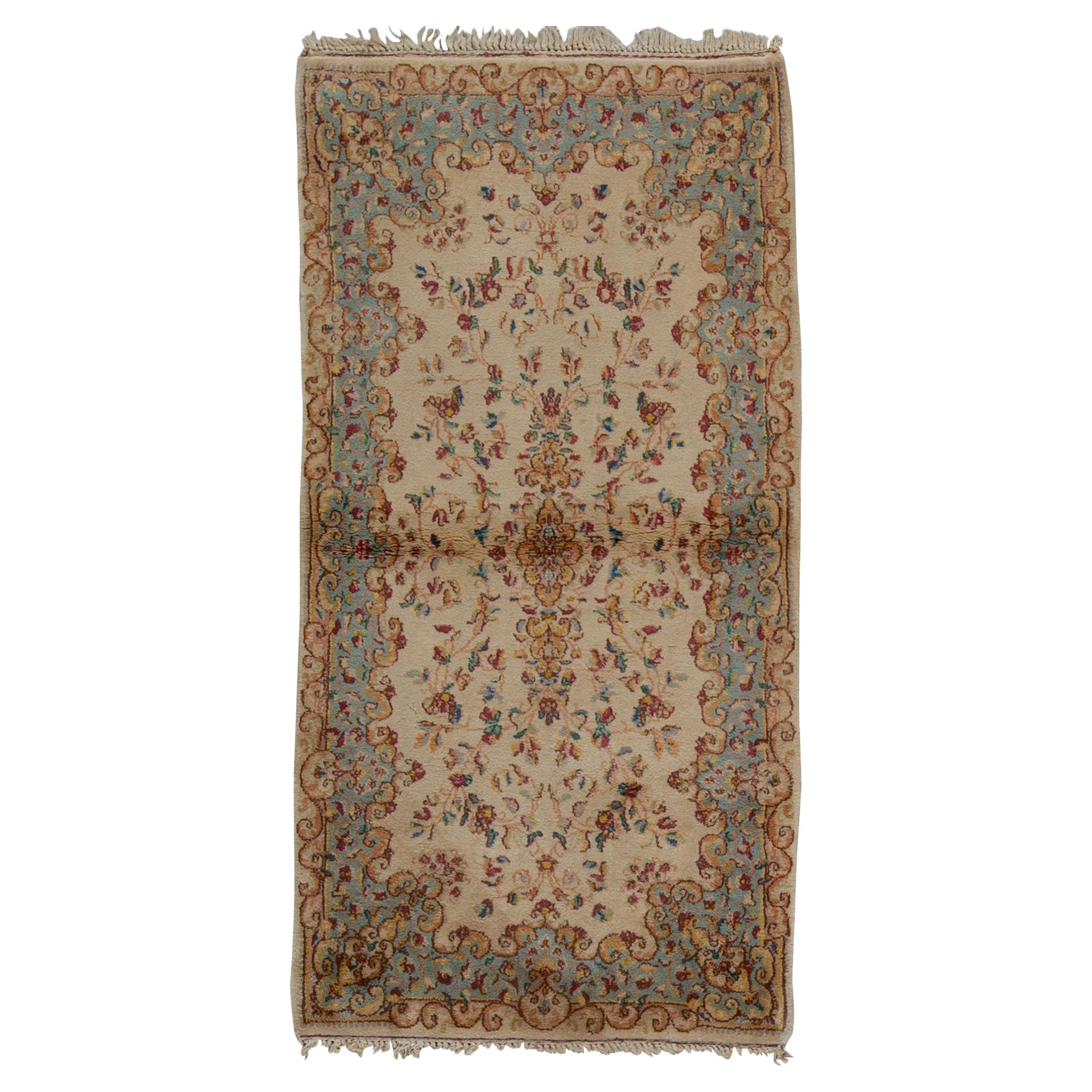 Antique Persian fine Traditional Handwoven Luxury Wool Ivory / Blue Rug For Sale