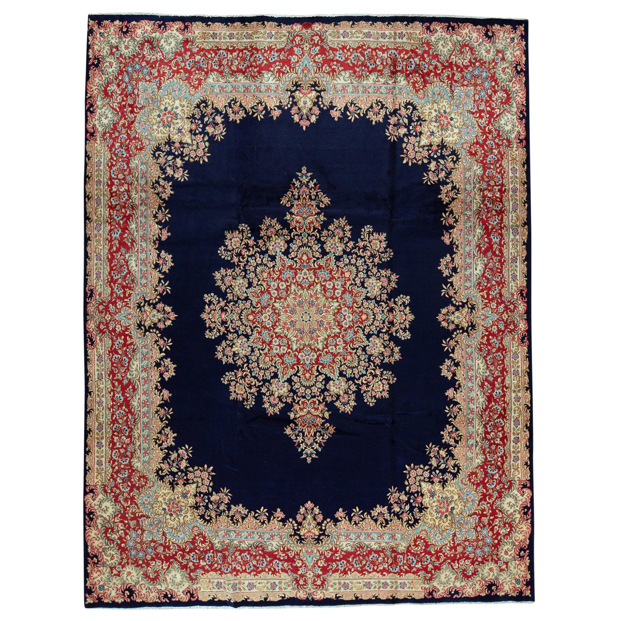 Antique Persian fine Traditional Handwoven Luxury Wool Navy Rug For Sale