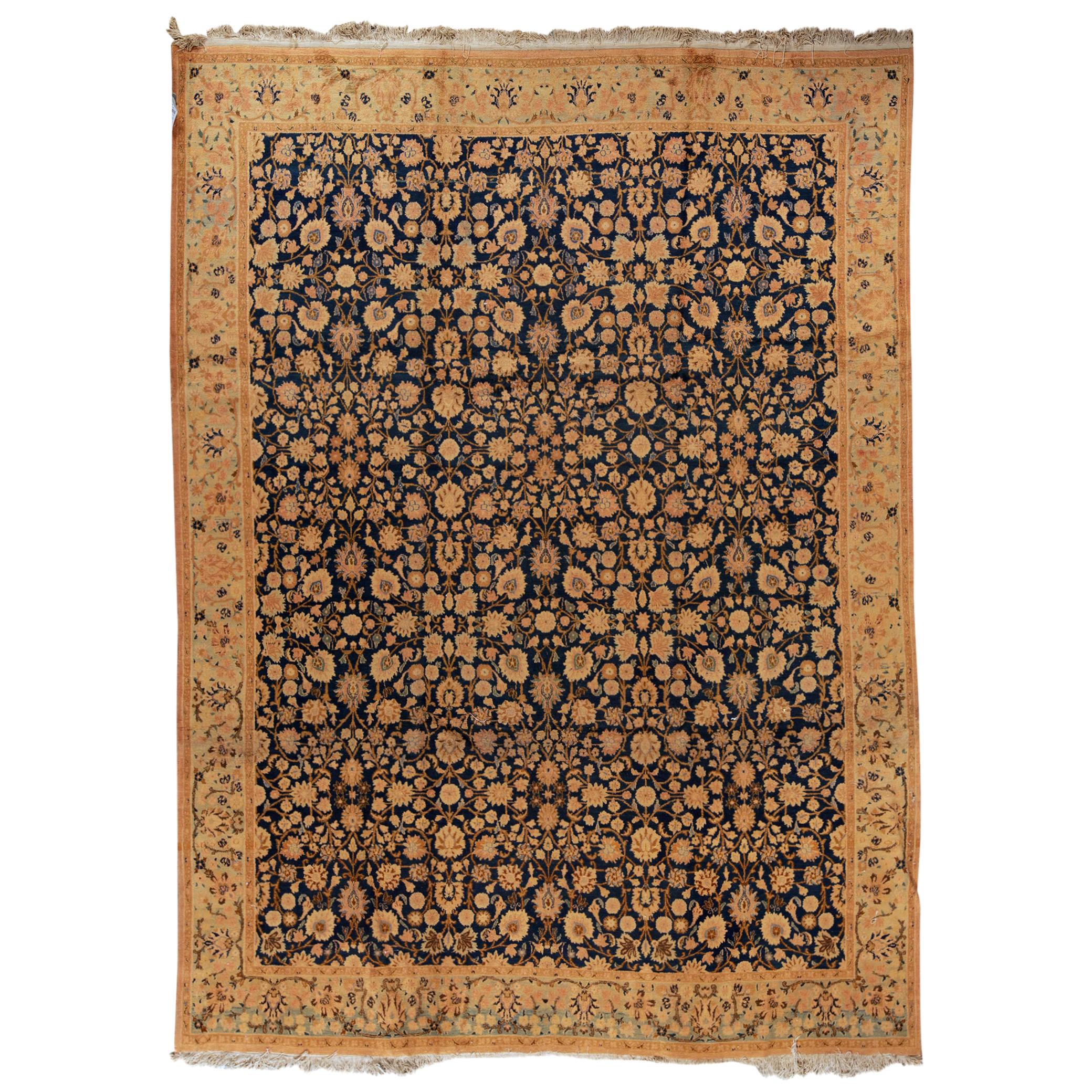 Antique Persian fine Traditional Handwoven Luxury Wool Navy Rug For Sale