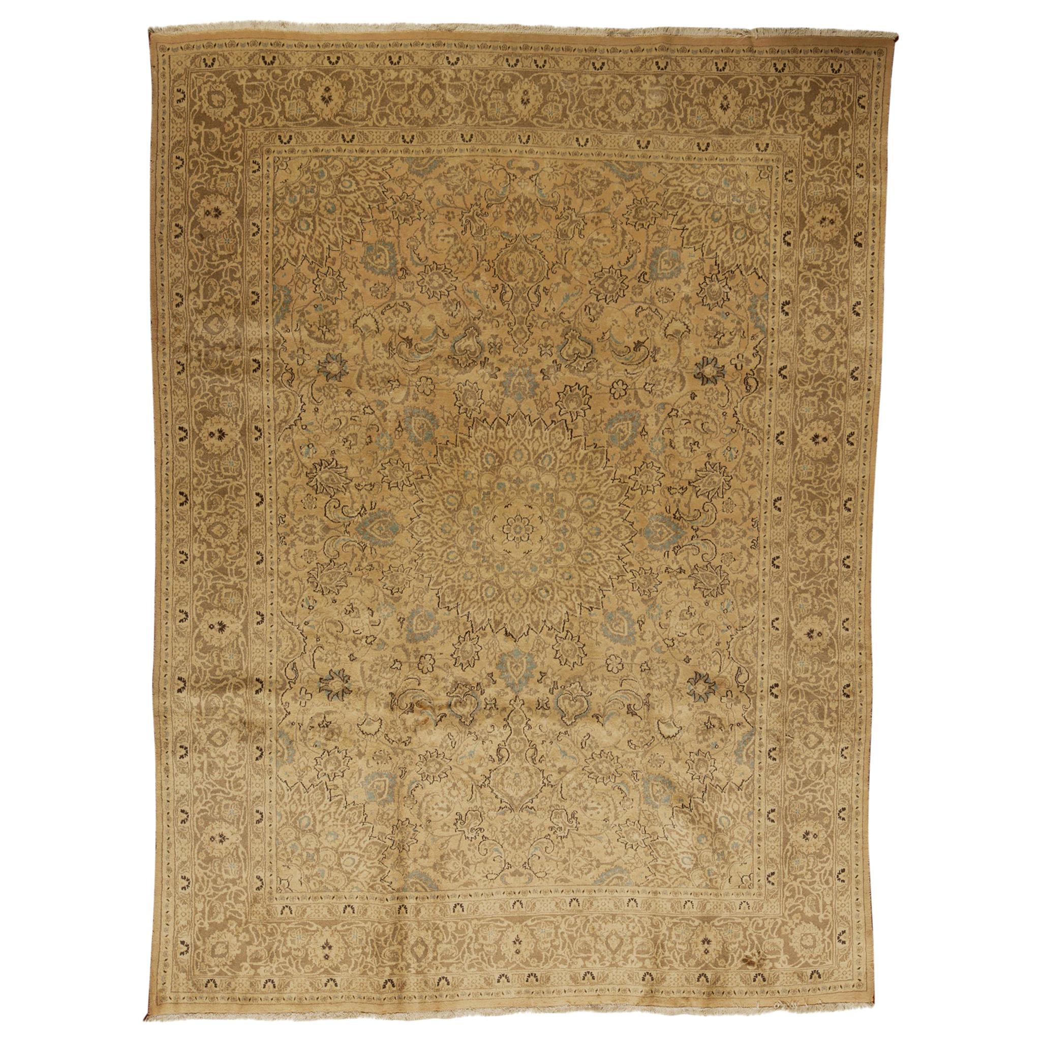   Antique Persian fine Traditional Handwoven Luxury Wool Gold Rug For Sale