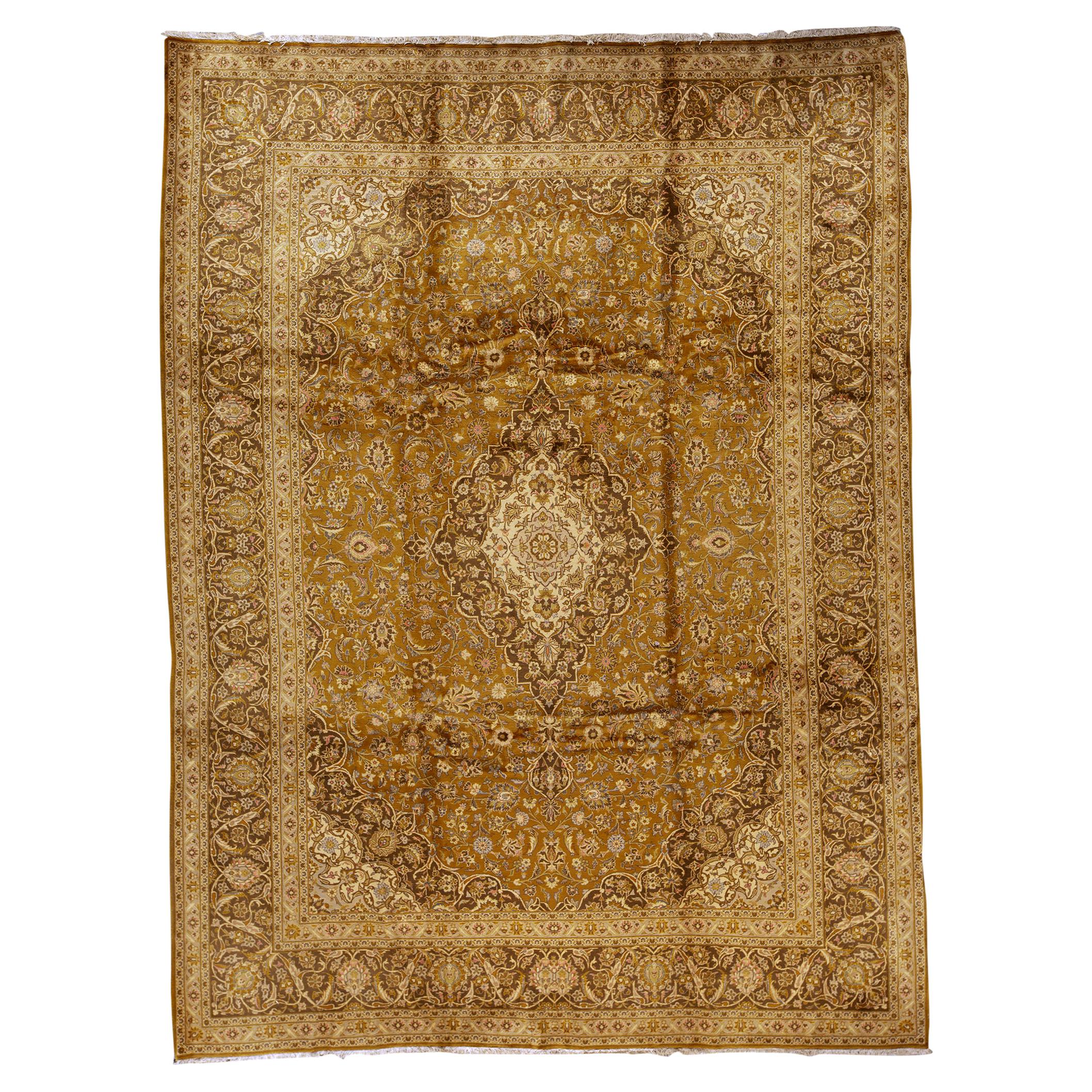   Antique Persian Fine Traditional Handwoven Luxury Wool Brown Rug For Sale