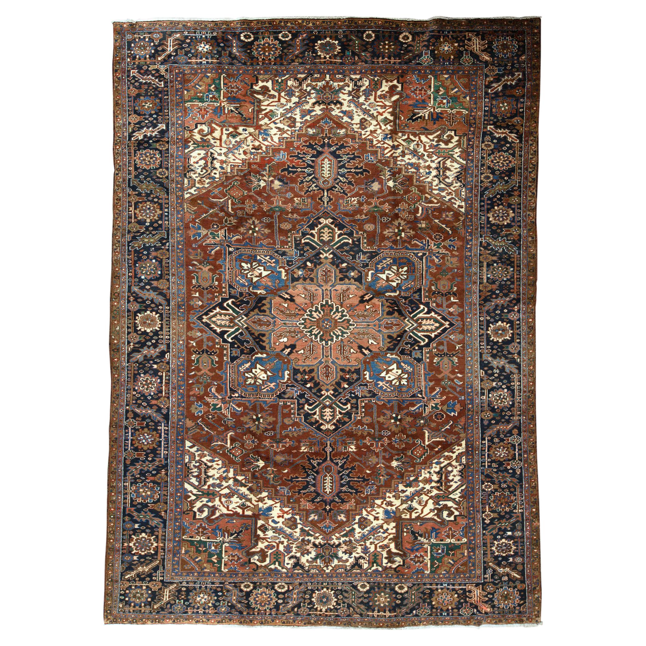 Antique Persian Fine Traditional Handwoven Luxury Wool Red / Navy Rug For Sale