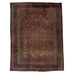 Antique Persian Fine Traditional Handwoven Luxury Wool Rust / Navy Rug