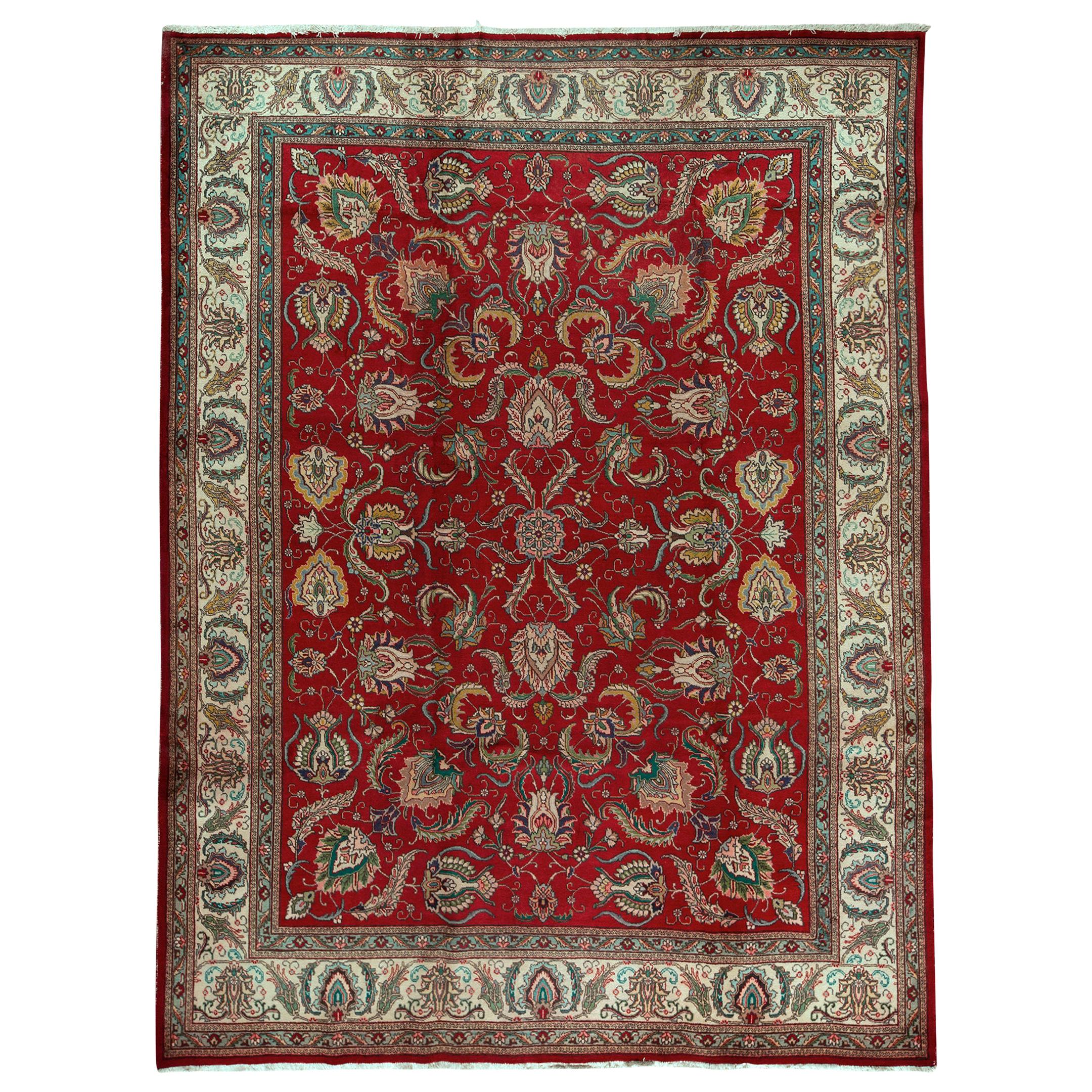   Antique Persian Fine Traditional Handwoven Luxury Wool Red / Ivory Rug