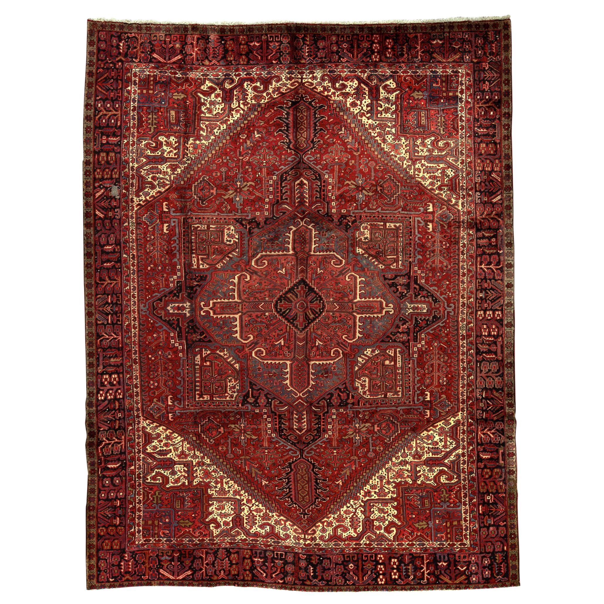   Antique Persian Fine Traditional Handwoven Luxury Wool Red / Navy Rug For Sale