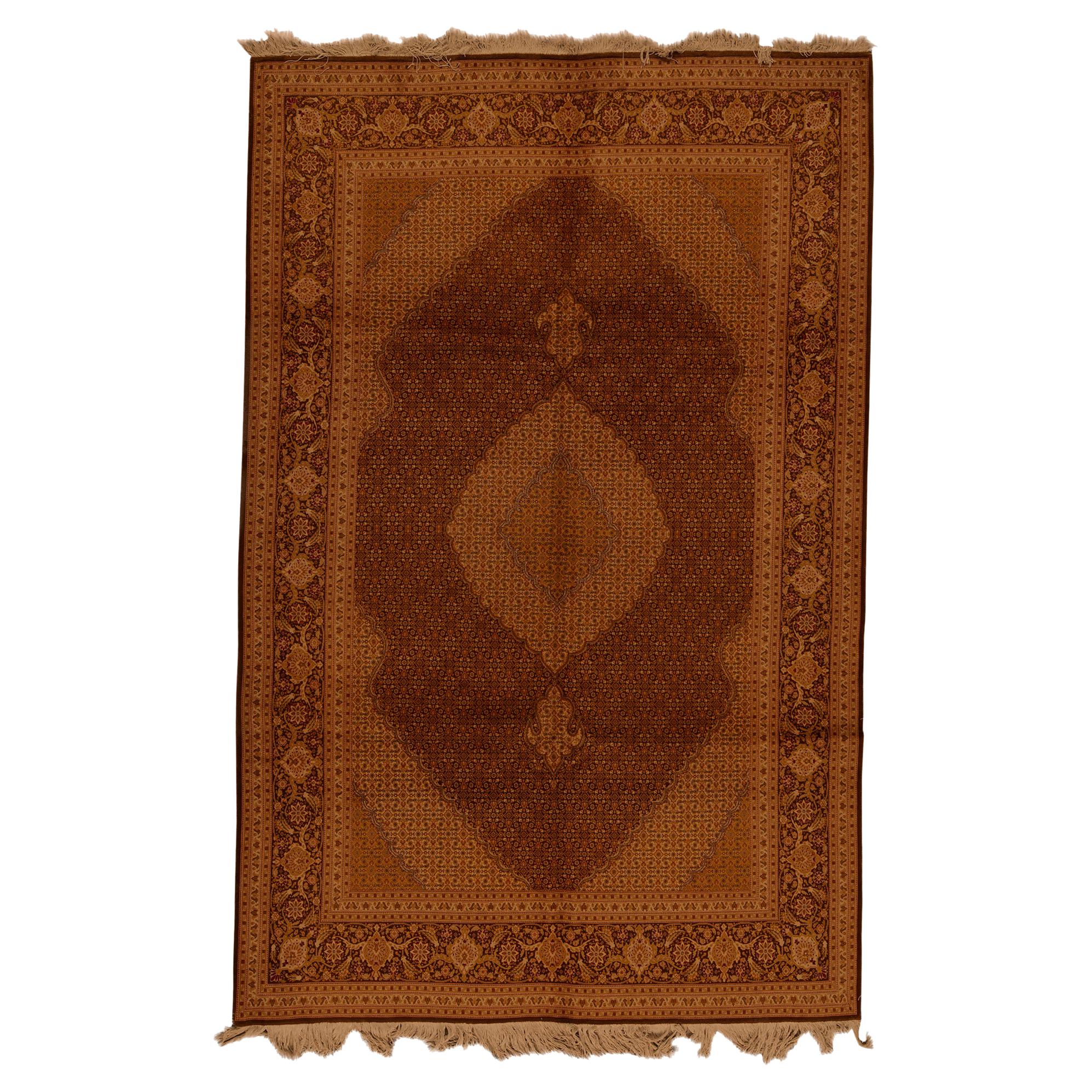   Antique Persian Fine Traditional Handwoven Luxury Wool Brown Rug For Sale