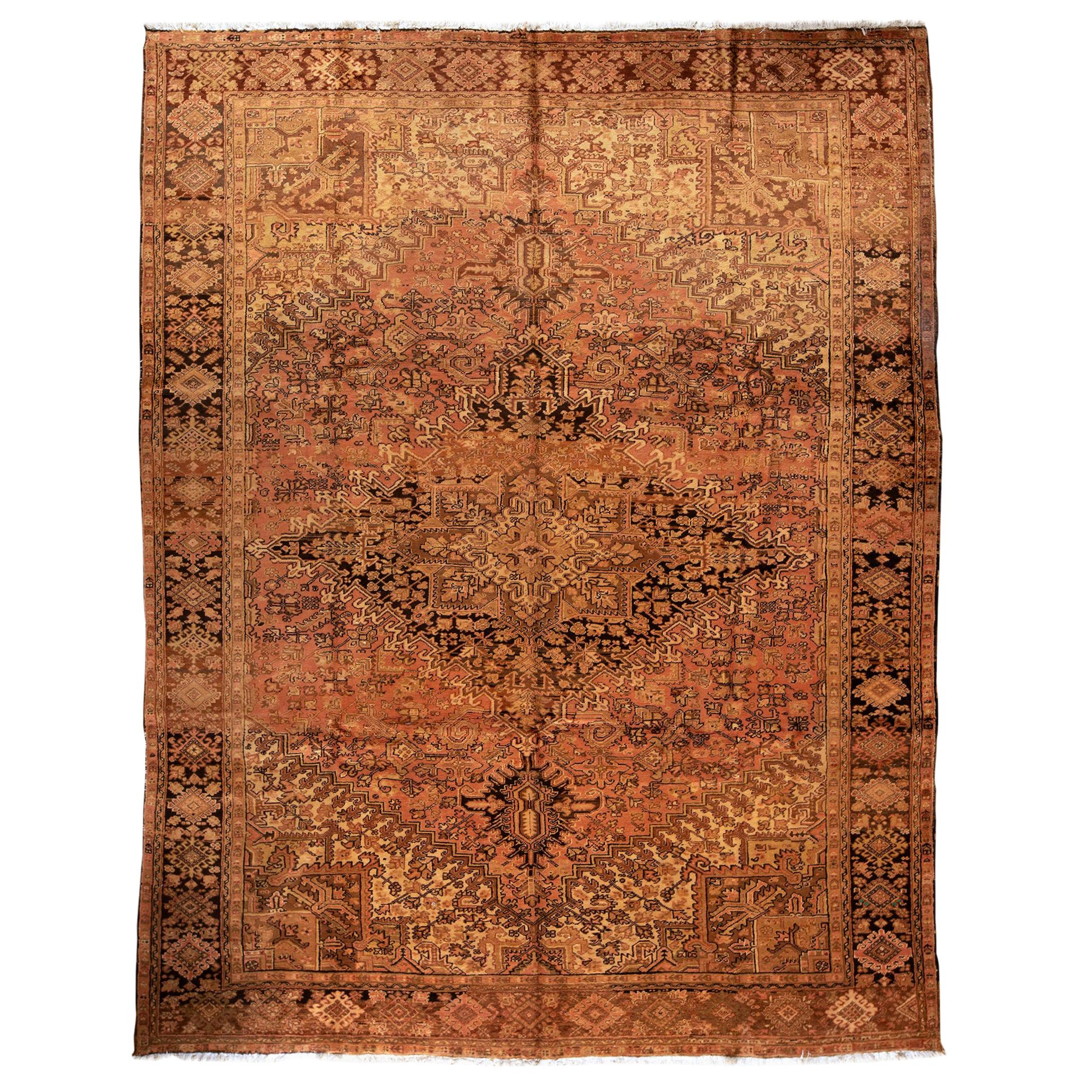   Antique Persian Fine Traditional Handwoven Luxury Wool Rust / Black Rug For Sale