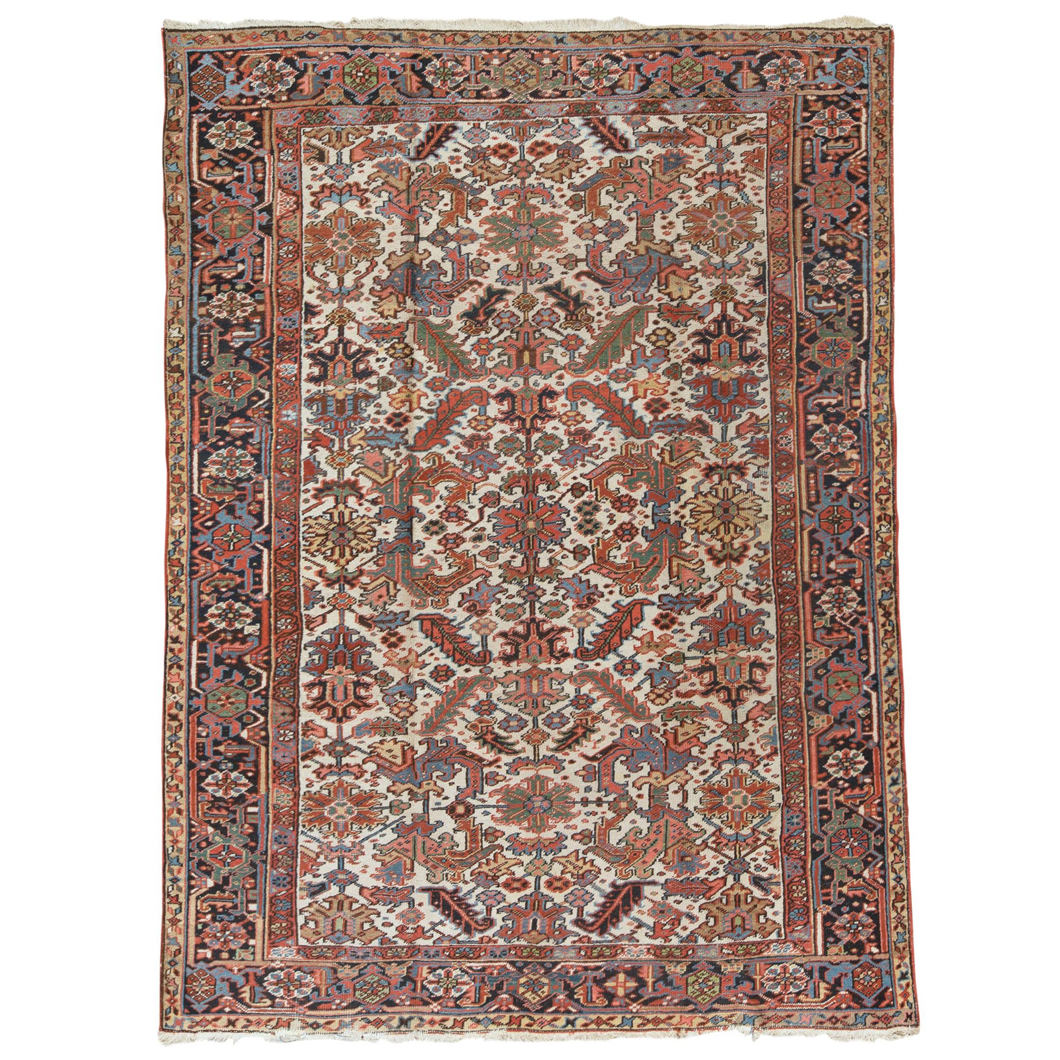   Antique Persian Fine Traditional Handwoven Luxury Wool Ivory / Blue Rug